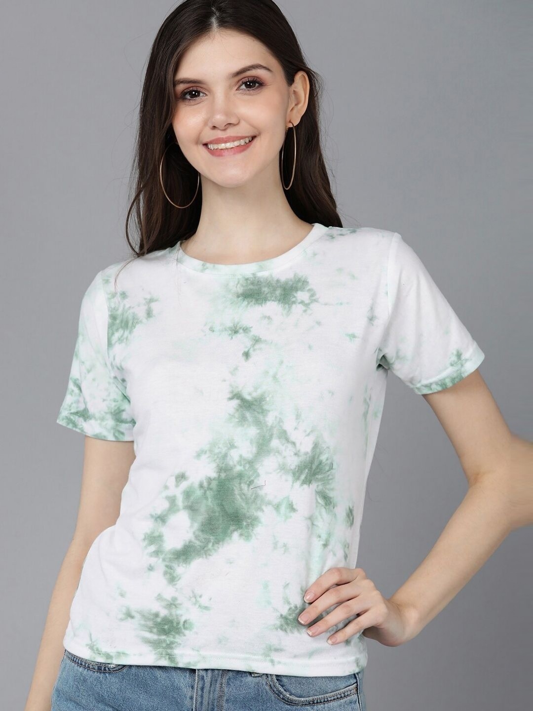 

DressBerry Women Dyed Round Neck Cotton T-shirt, Sea green