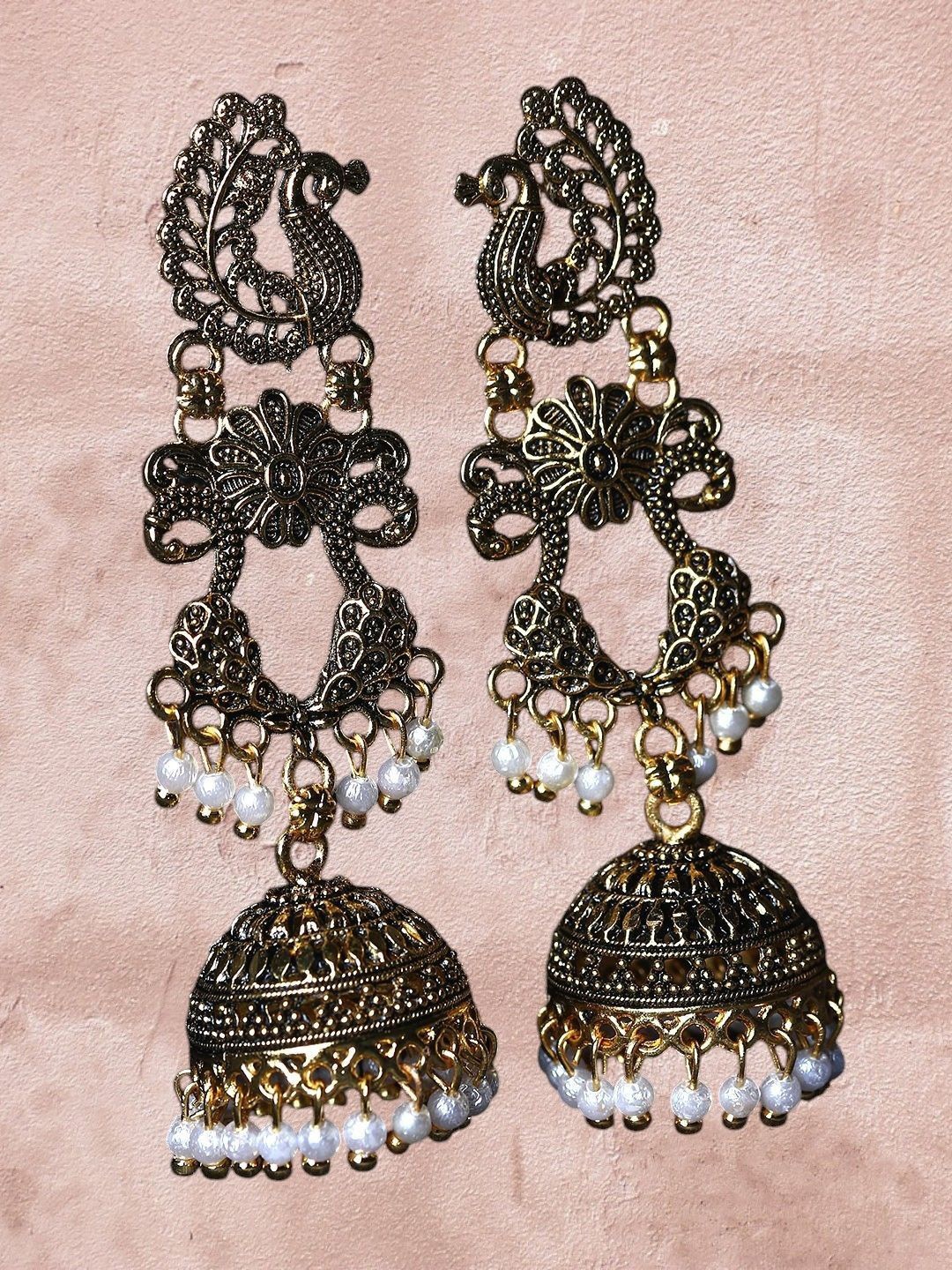 

Anouk Gold-Plated Beaded Enamelled Dome Shaped Jhumkas, Black
