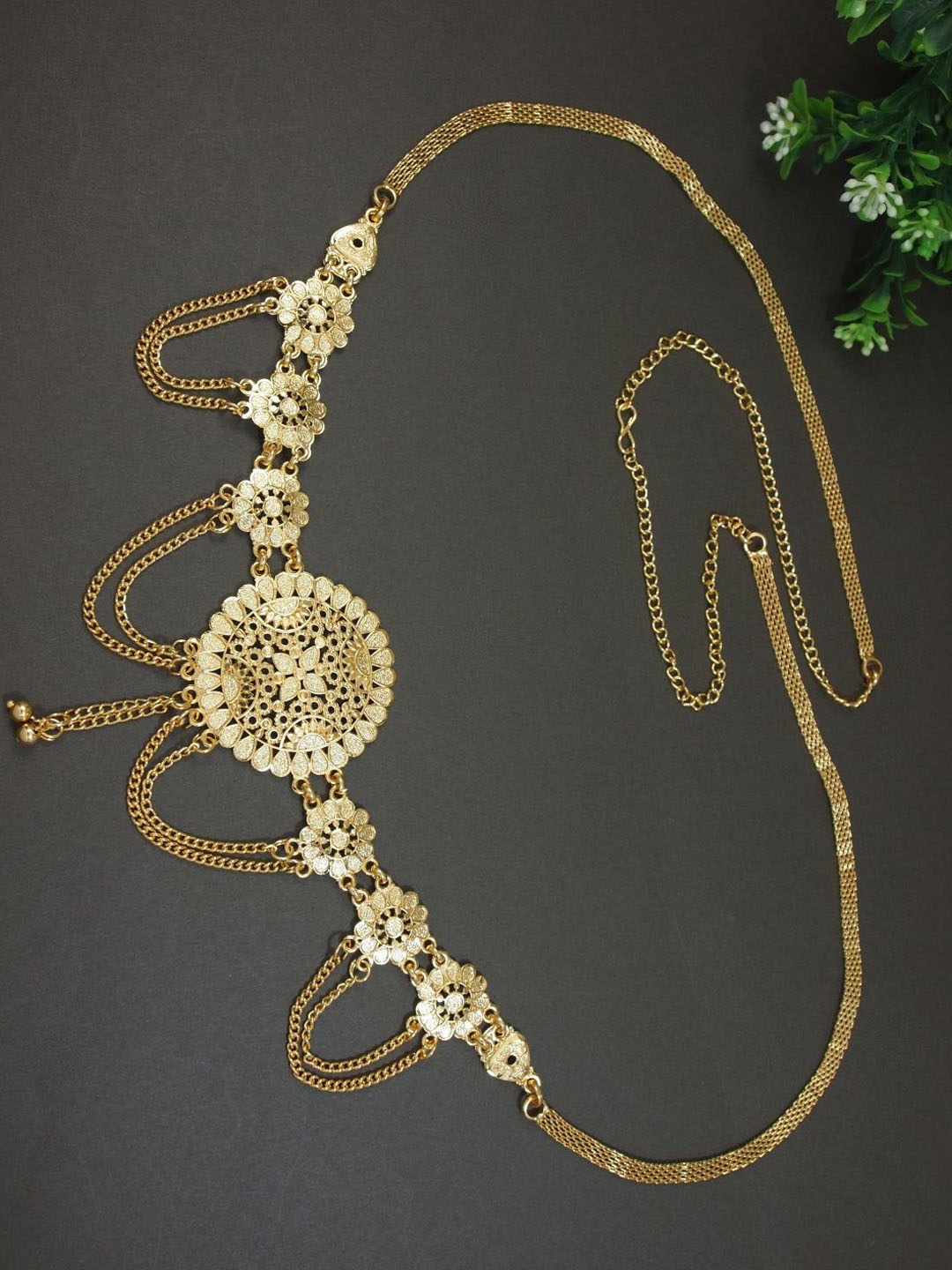 

I Jewels Studded Waist Chain Saree Accessories, Gold