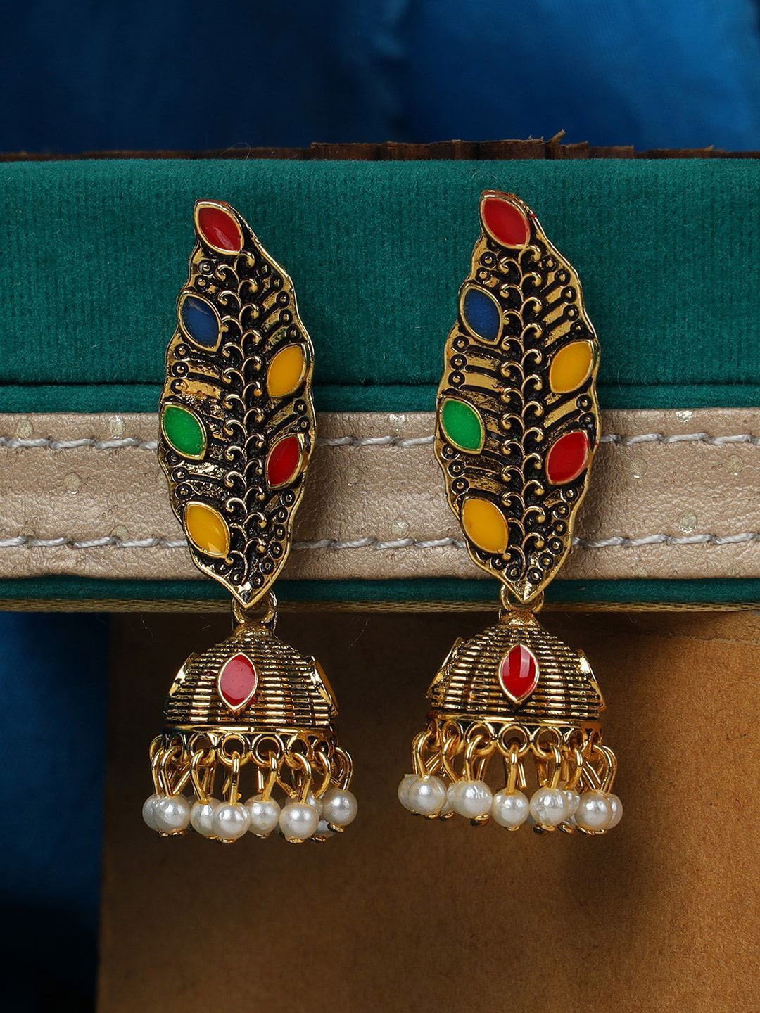 

Anouk Gold plated Leaf Shaped Jhumkas Earrings