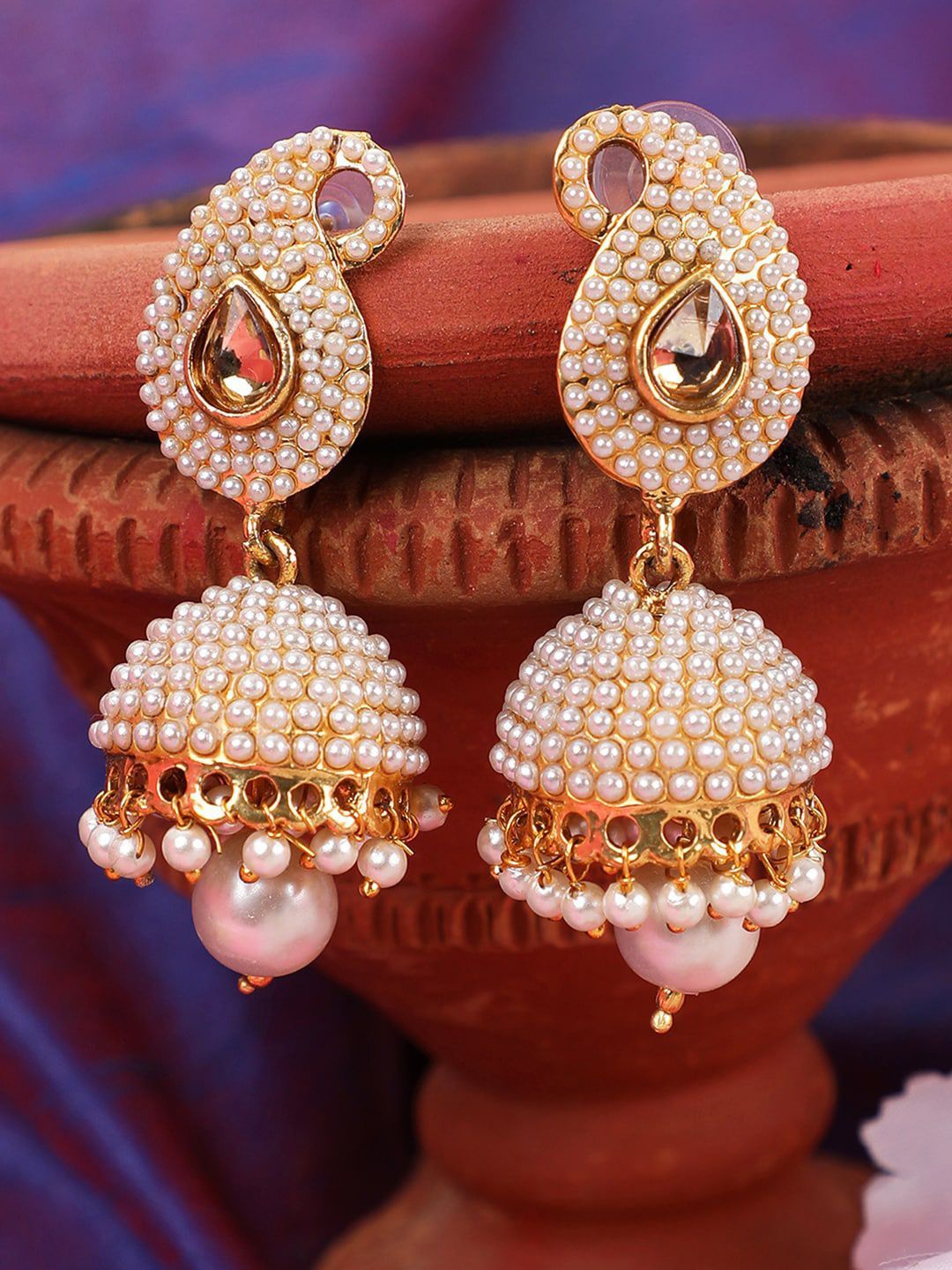 

Anouk Gold Plated Pearls Dome Shaped Jhumkas