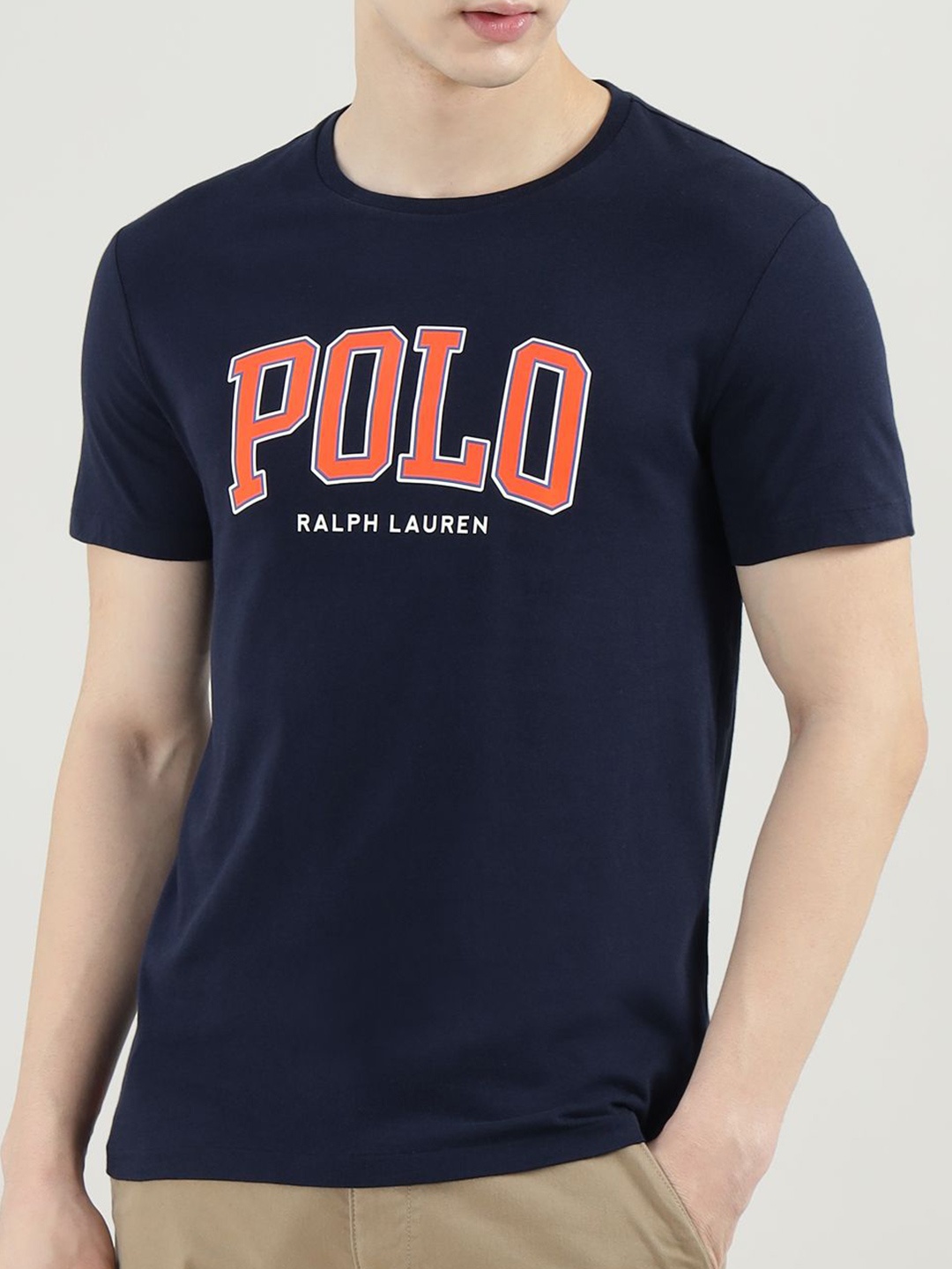 

Polo Ralph Lauren Men Typography Printed Round Neck Cotton T-shirt, Navy blue