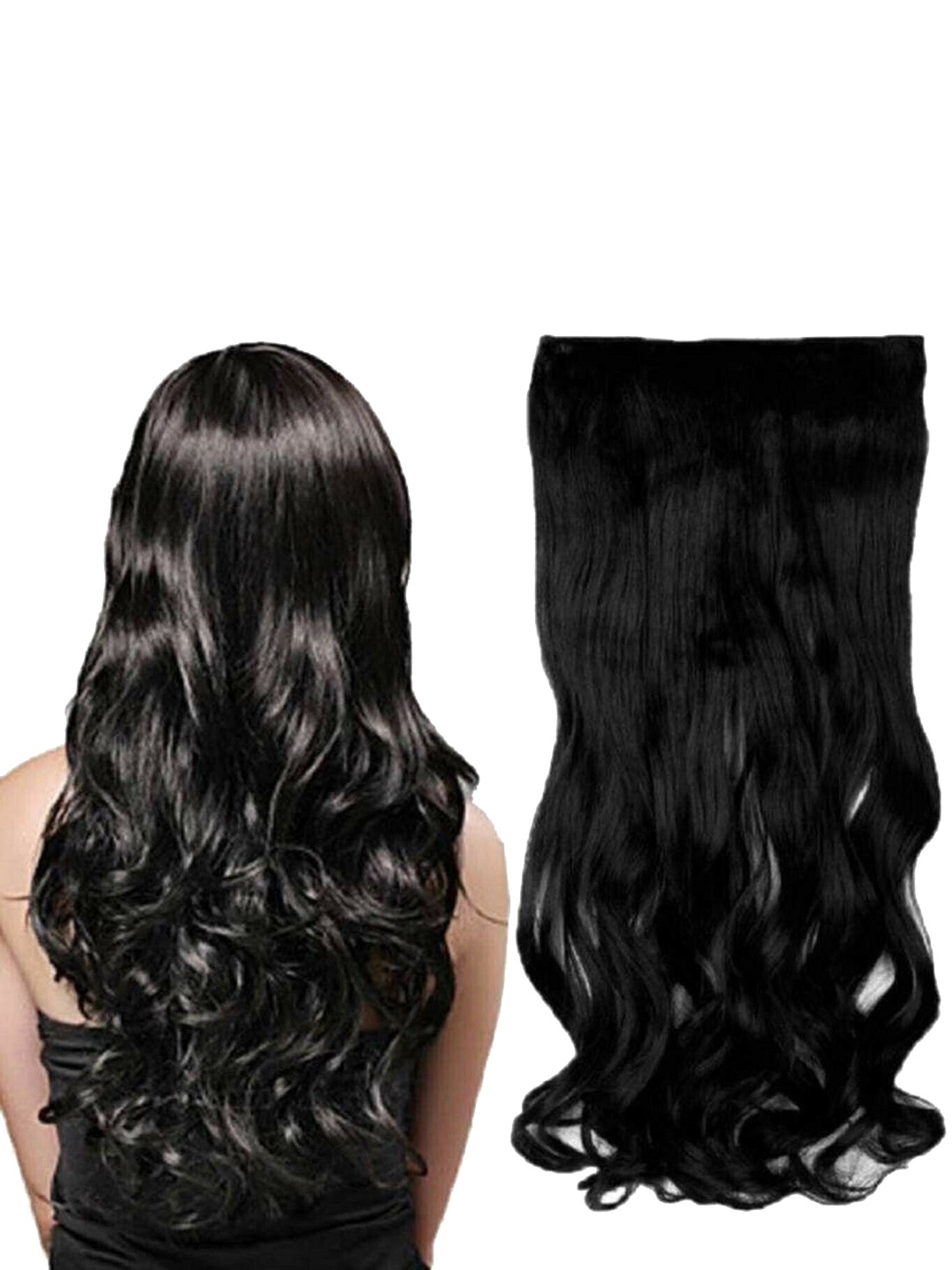 

camola deva Clip In Wavy Scalp Topper Hair Extension- Black- 24 Inch