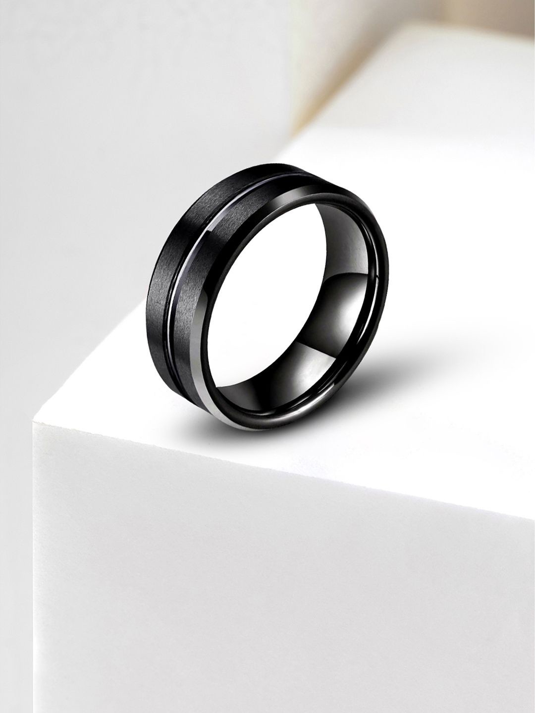 

Peora Men Stainless Steel Band Finger Ring With Rose Gift Box, Black