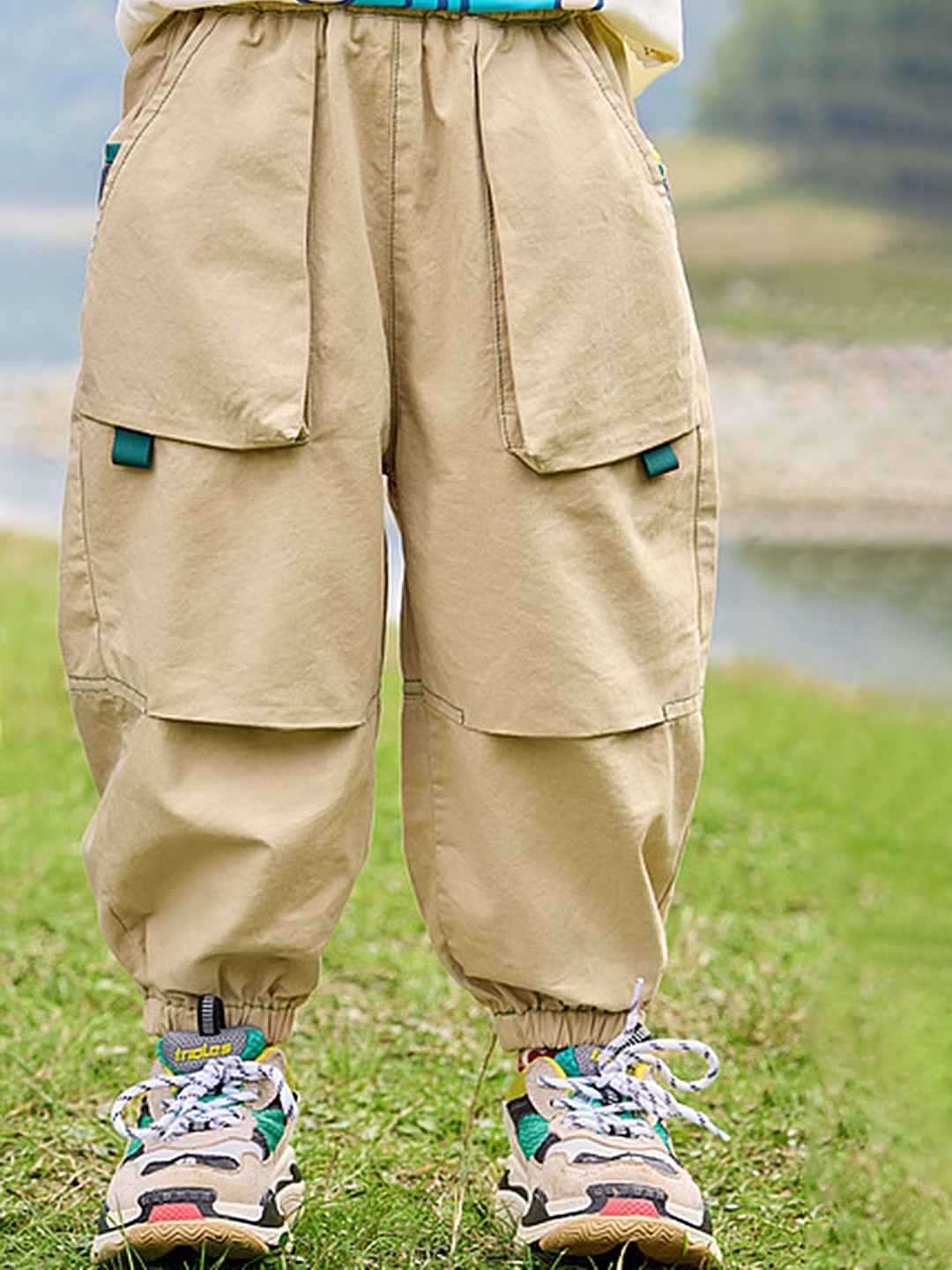 

LULU & SKY Boys Loose Fit High-Rise Trousers, Khaki