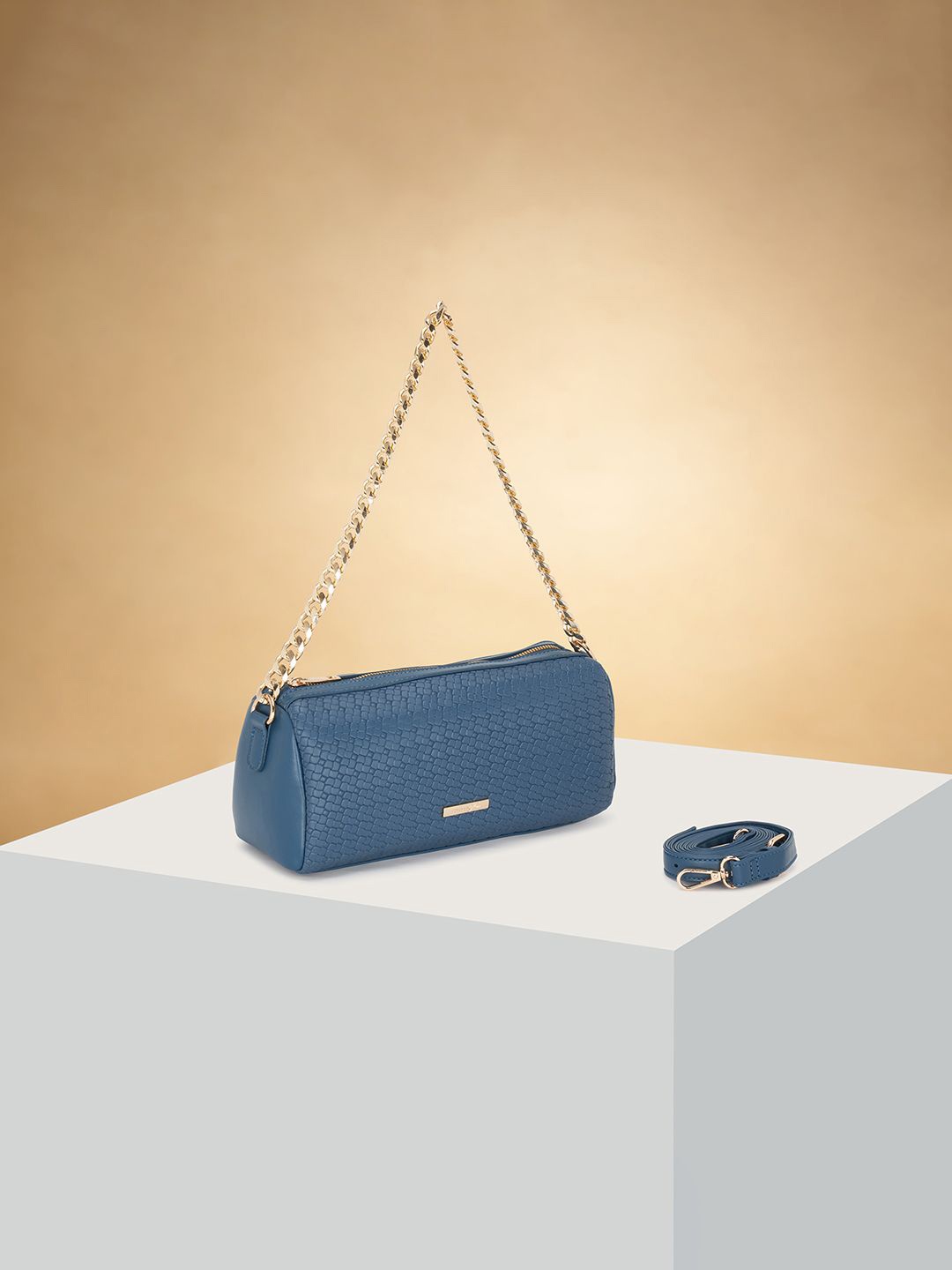 

Forever Glam by Pantaloons Women Textured Structured Sling Bag, Blue