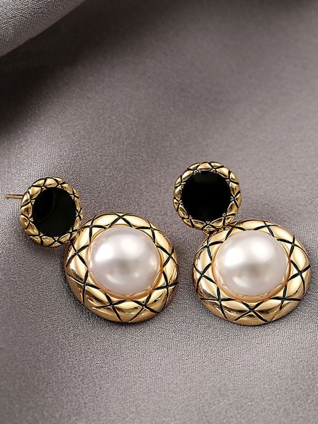 

Celestique Korean Pearls Beaded Contemporary Drop Earrings, Gold