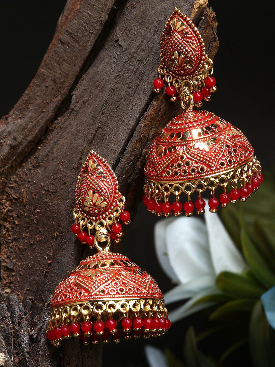 

Anouk Gold-Plated Beaded Dome Shaped Jhumkas