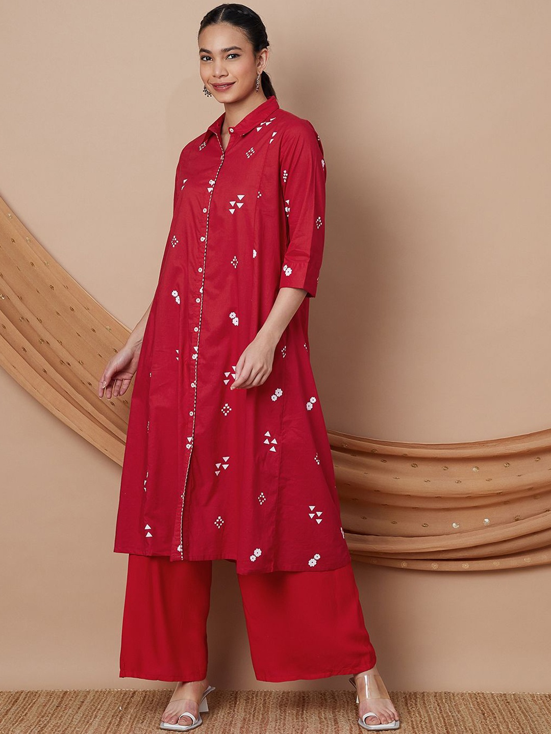 

Melange by Lifestyle Women Ethnic Motifs Printed Thread Work Kurta, Red