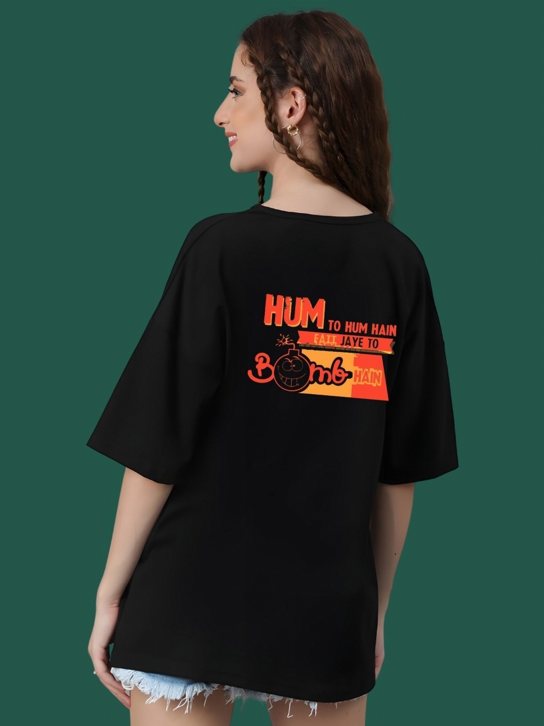 

DressBerry Women Typography Printed Round Neck Cotton Oversized T-shirt, Black