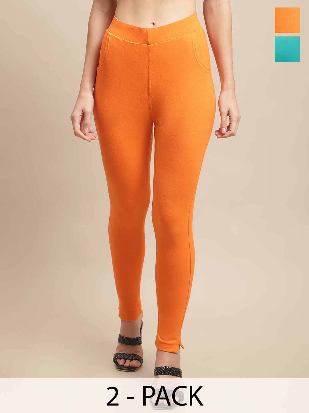 

Valles365 by S.C. Women Pack Of 2 Cotton Mid-Rise Ankle-Length Leggings, Orange