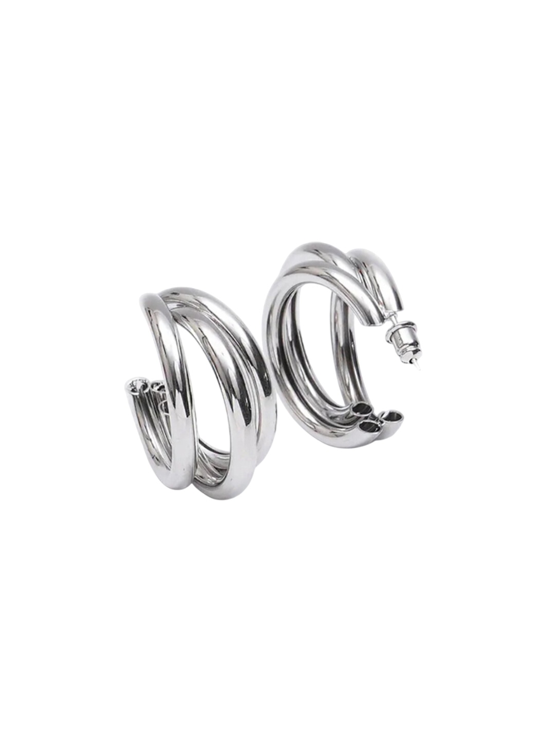 

Celestique Silver plated Layered Contemporary Shaped Korean Hoop Earrings
