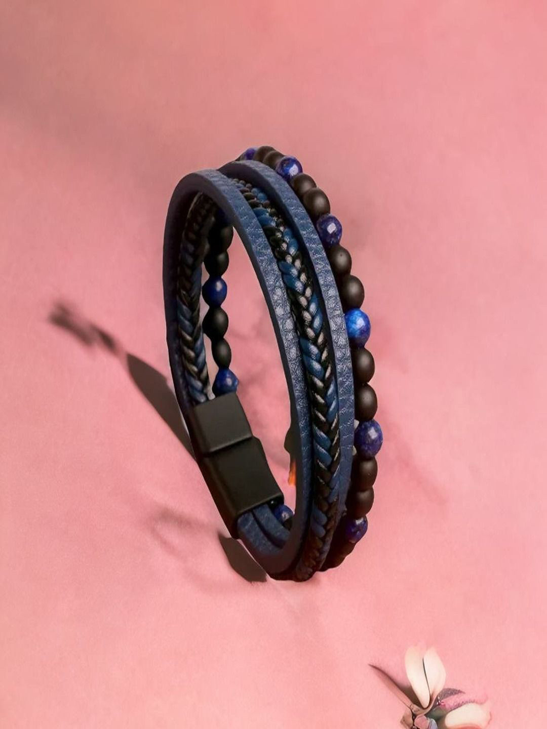 

The Roadster Men Leather Beads Wraparound Bracelet, Blue