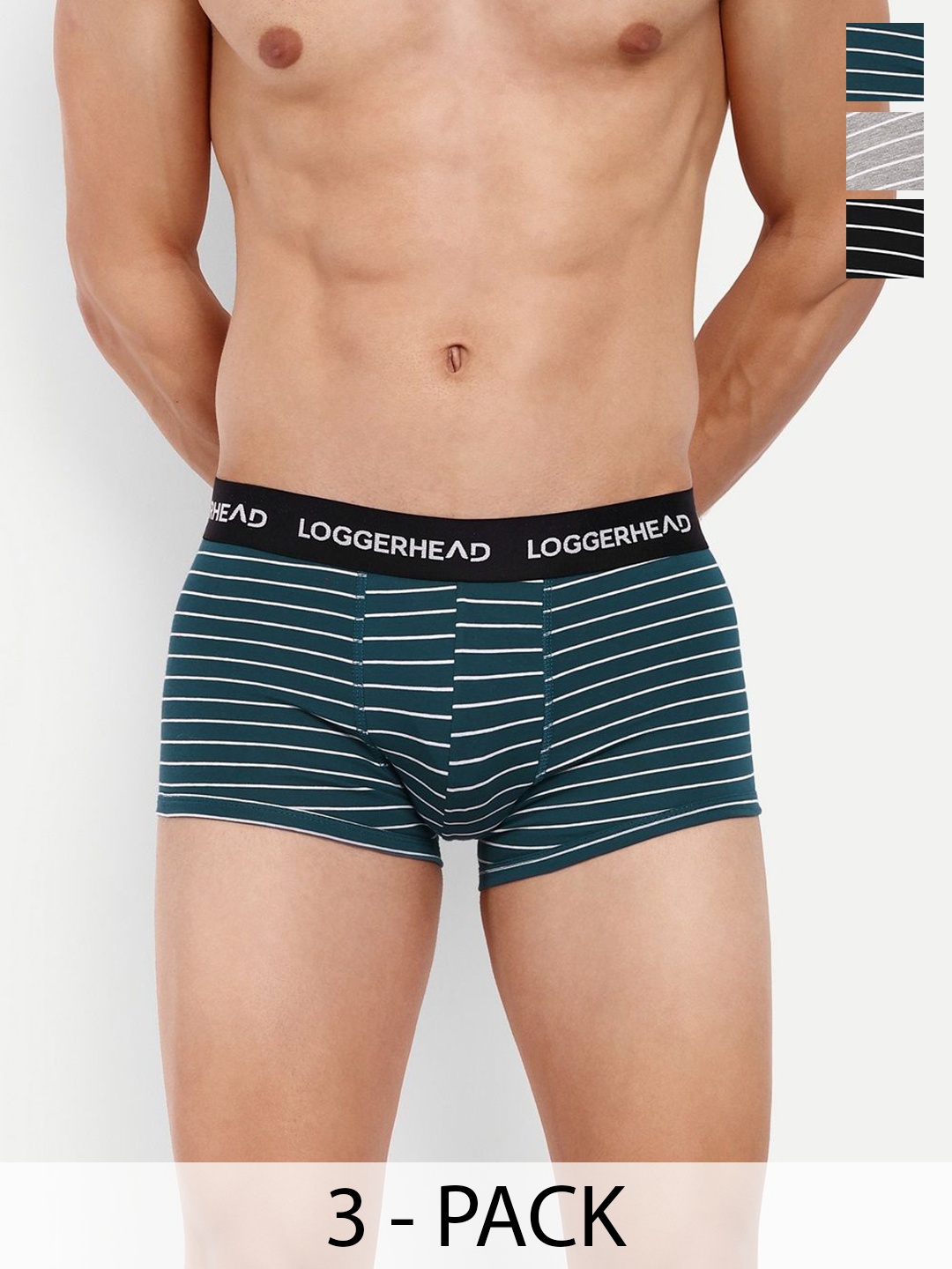 

LOGGERHEAD Pack Of 3 Striped Mid Rise Trunks - LHYT011-BLACK-ROYAL-GREY-BLACK-ROYAL-GREY