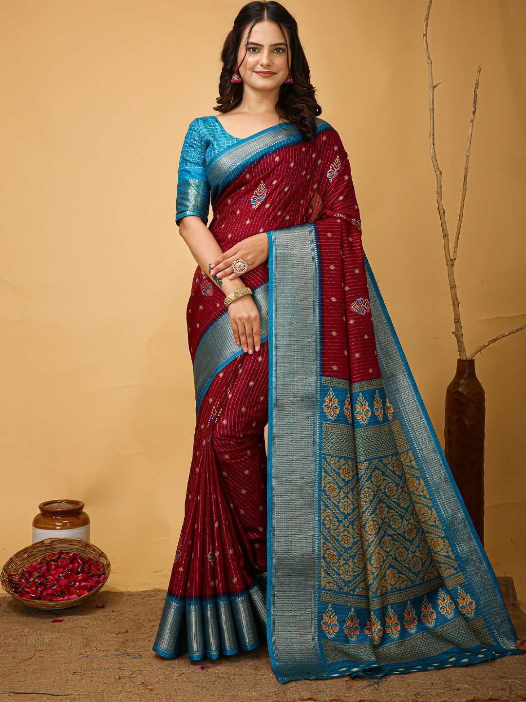 

KALINI Woven Design Zari Art Silk Banarasi Saree, Maroon