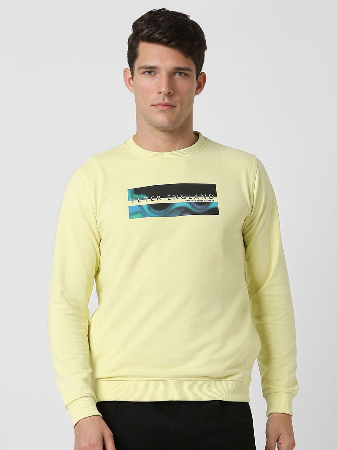 

Peter England Casuals Men Printed Pullover Sweatshirt, Cream