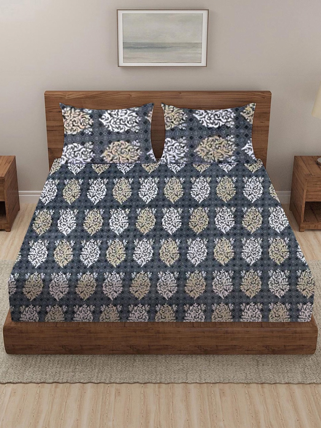 

THE little BIG STORE Grey & White Printed 200 TC Queen Bedsheet Set-2.28 m x 1.77 m