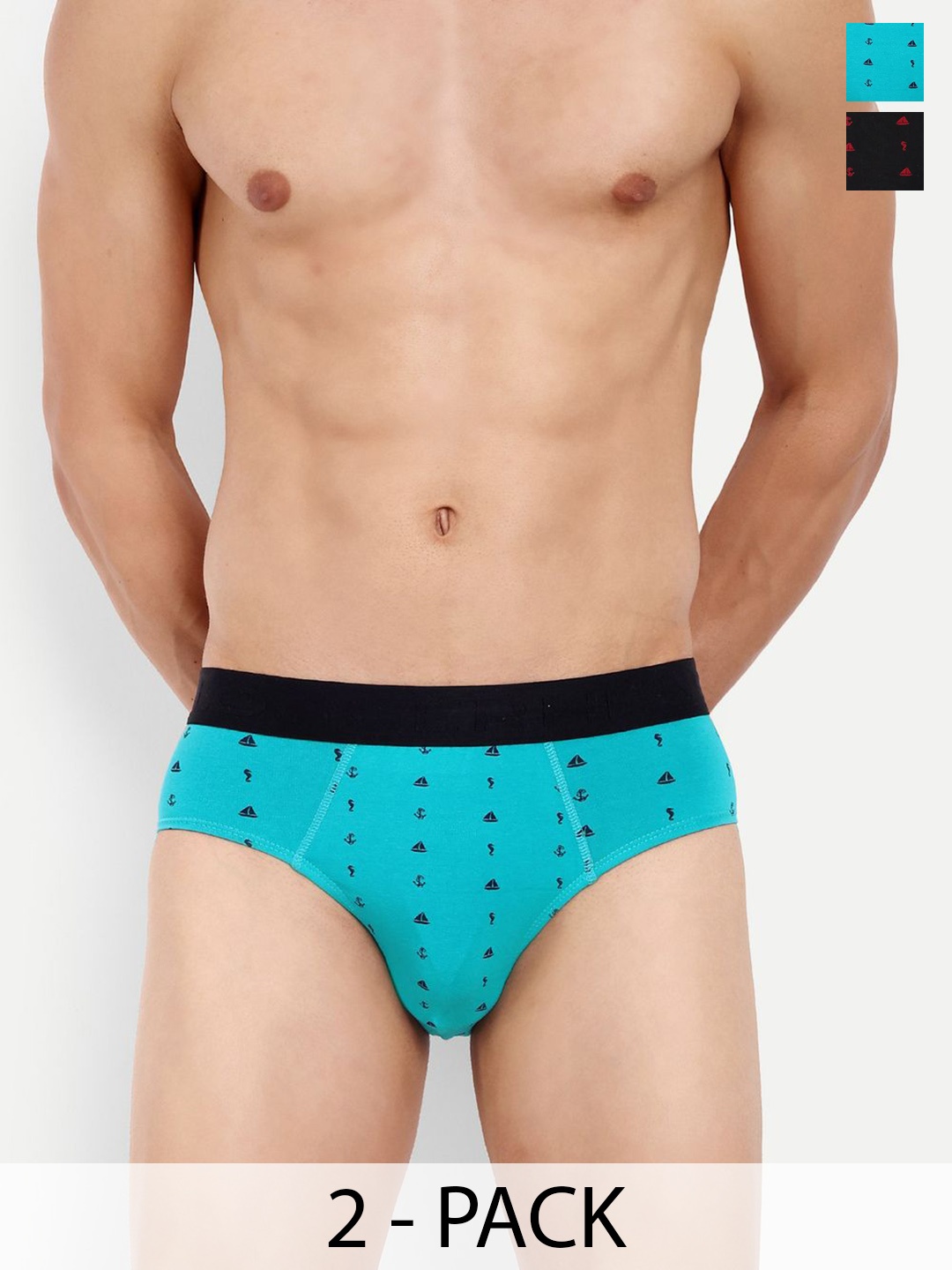 

LOGGERHEAD Pack of 2 Printed Cotton Hipster Briefs LHPB008-AQUA-BLACK