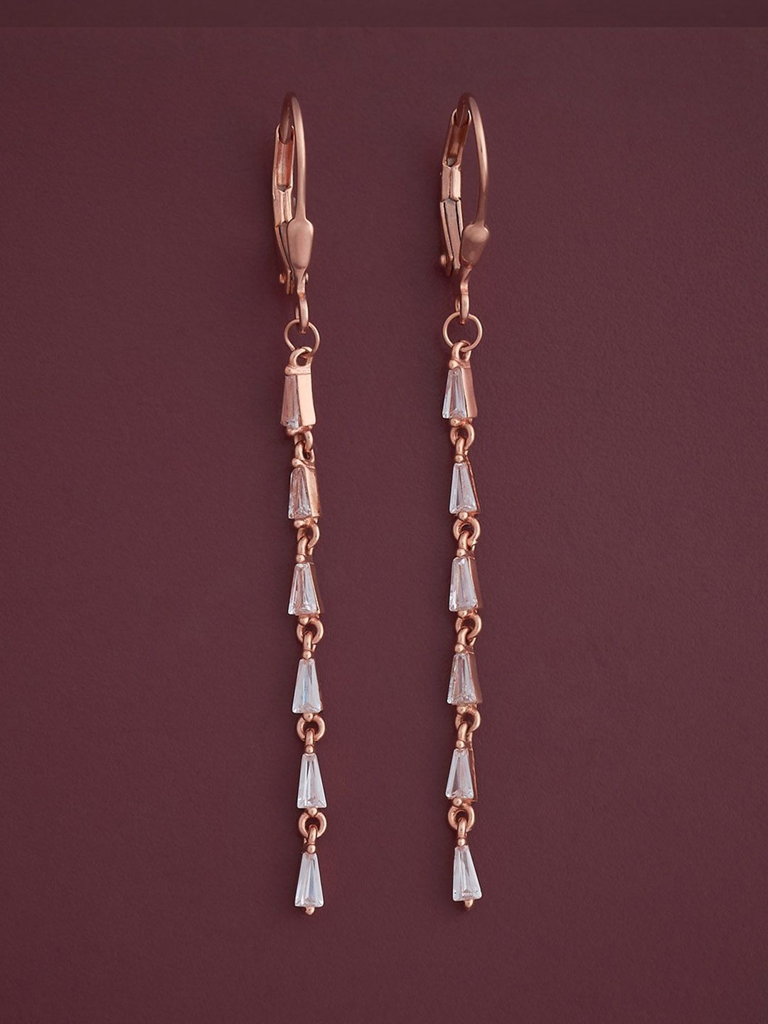 

Kushal's Fashion Jewellery 92.5 Silver Rose Gold-Plated CZ Classic Hoop Earrings