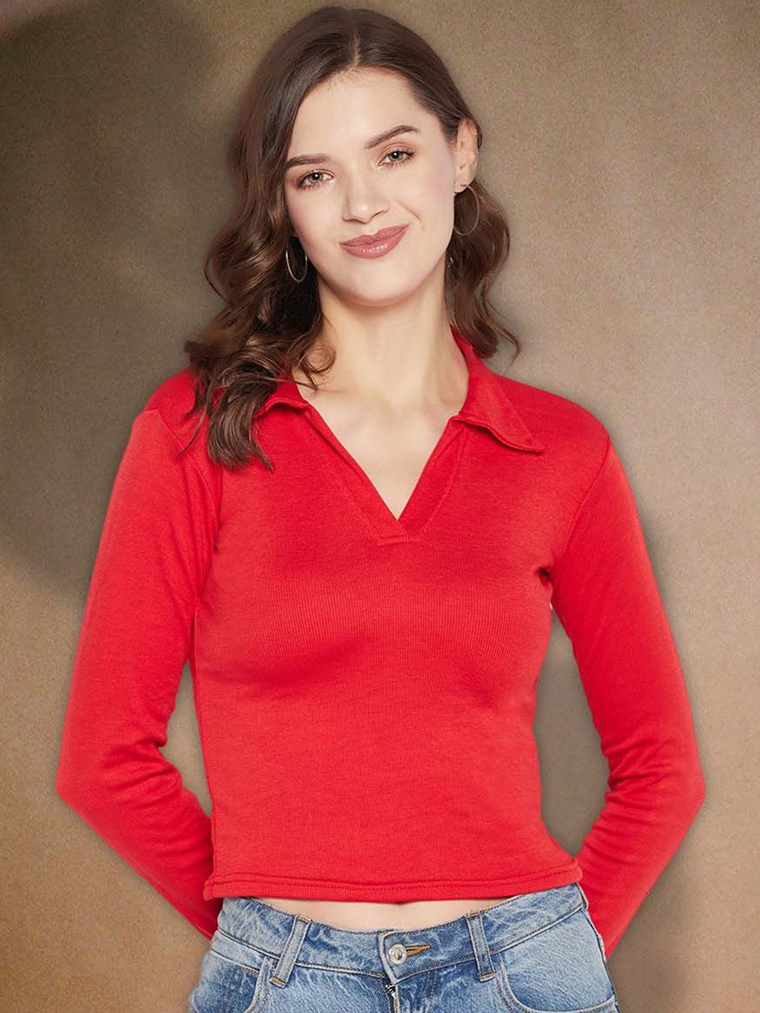 

Moda Rapido Women Ribbed Fitted Top, Red