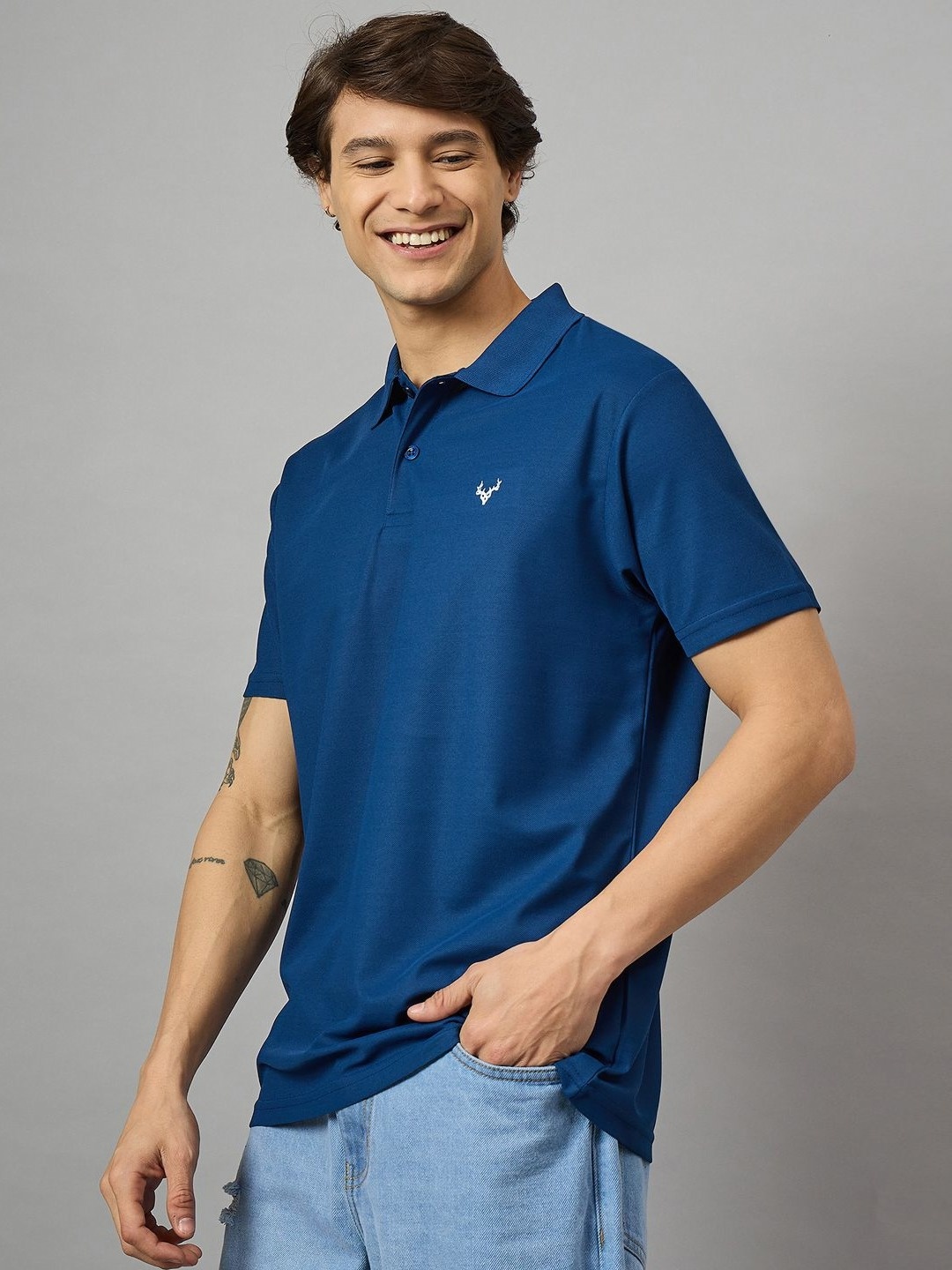 

BRONATION Men Solid Polo Collar Cotton T-shirt, Navy blue