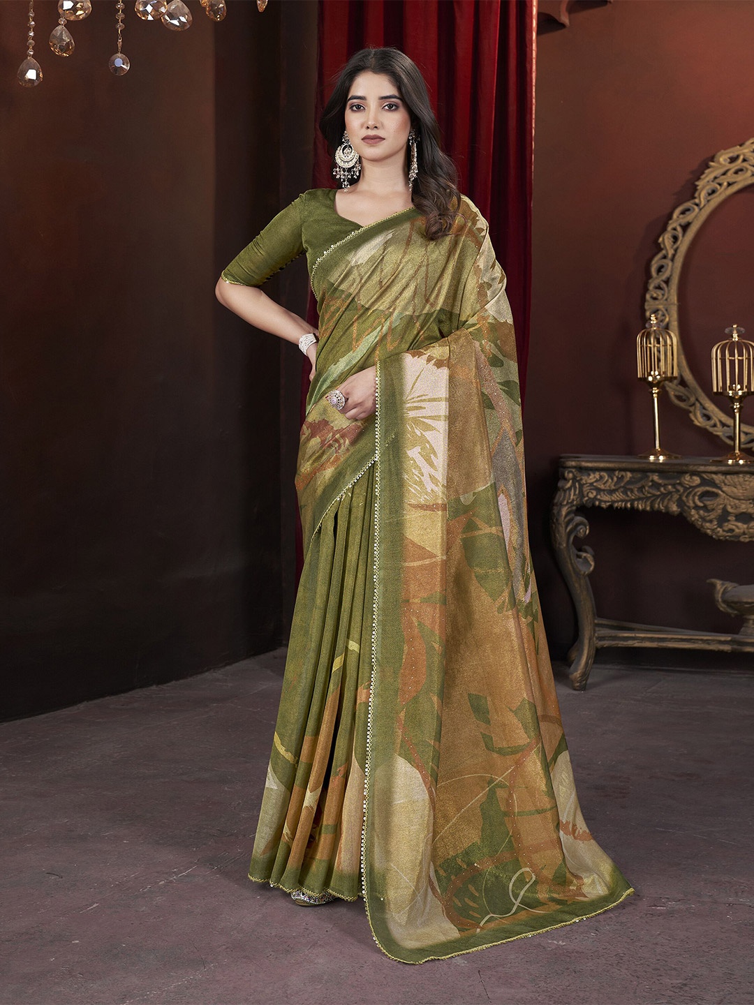 

DOI MOI Mukaish Embellished Saree, Green