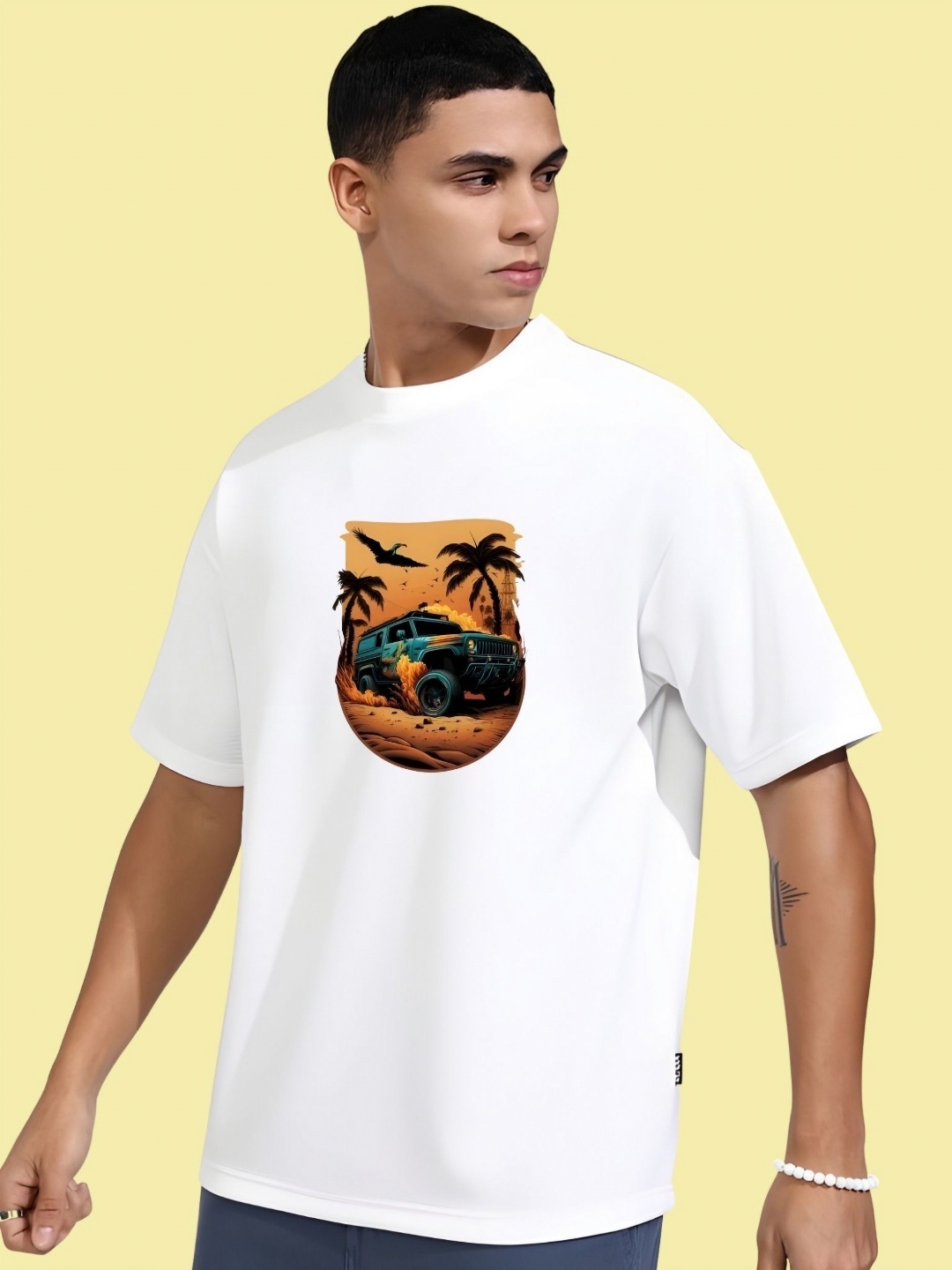 

THE BEETEL HOUSE Men Drop-Shoulder Sleeves T-shirt, White