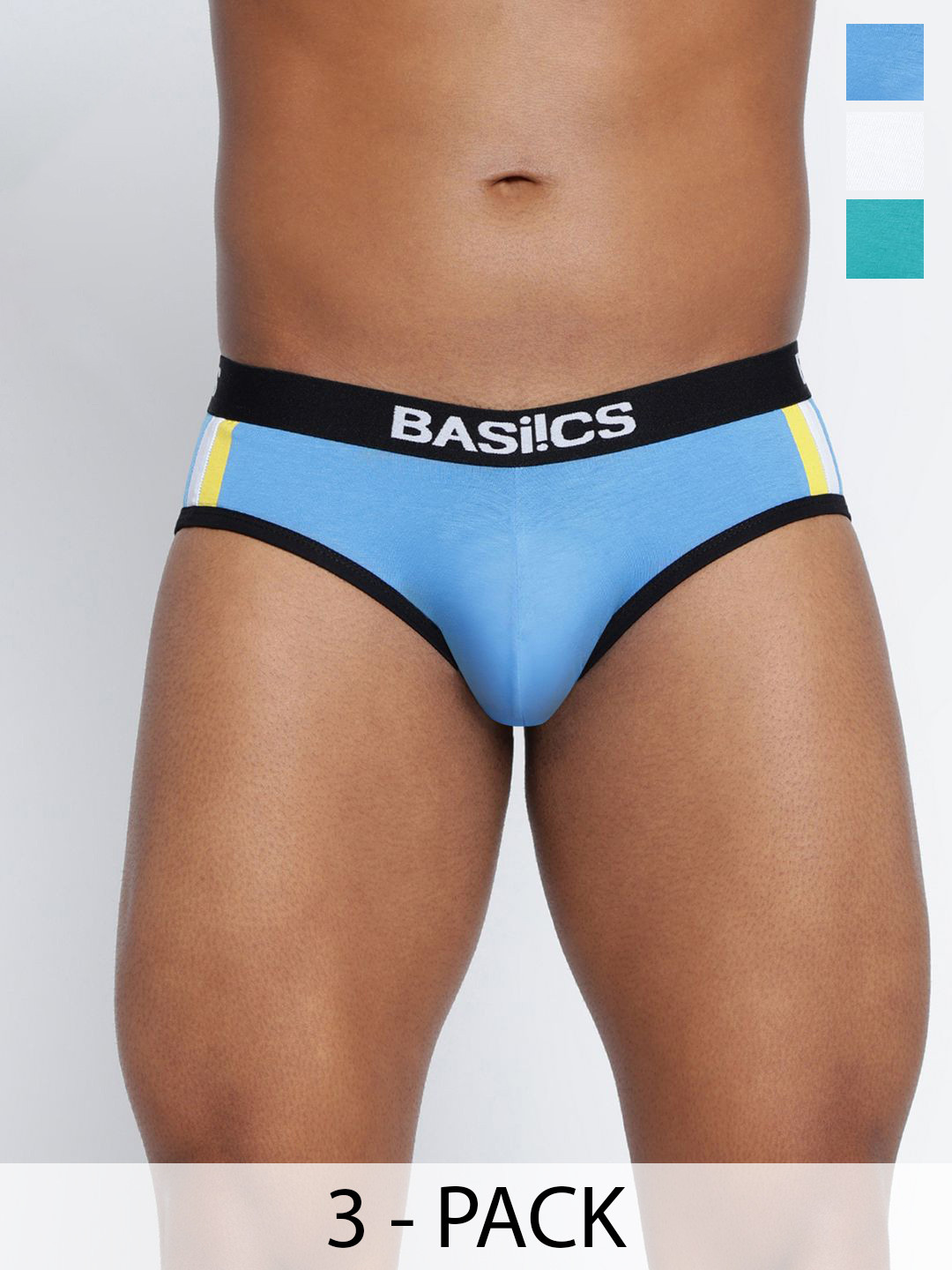 

BASIICS by La Intimo Pack Of 3 Double Stripe Low Rise Basic Briefs - IBCSBR030C145, Blue
