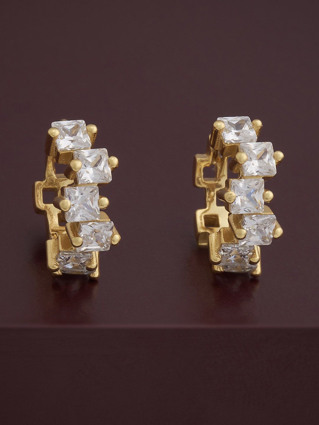 

Kushal's Fashion Jewellery 92.5 Silver Gold-Plated CZ Classic Hoop Earrings