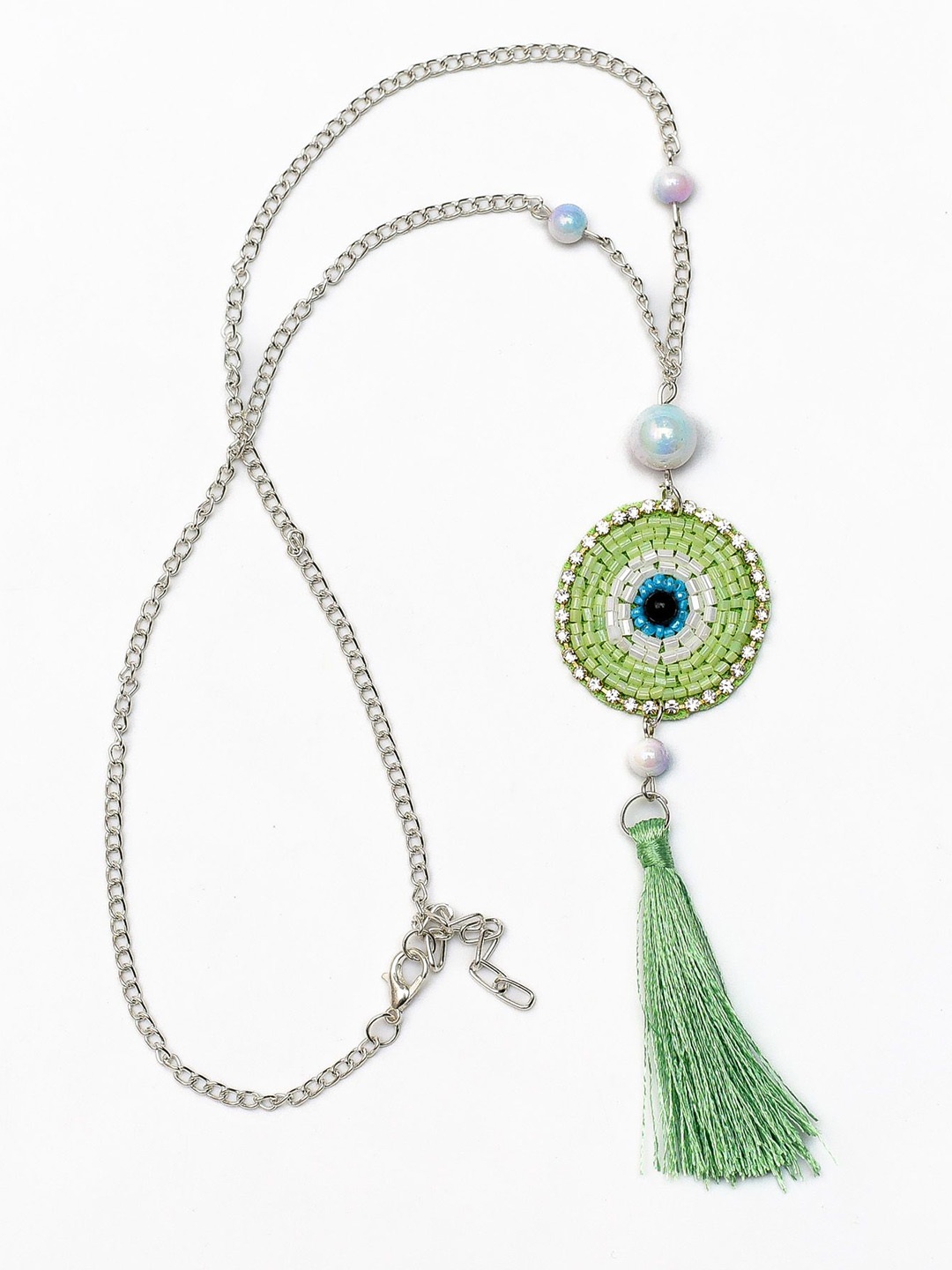 

Daizy Girls Evil Eye Embellished With Beads and Tussel Chain, Silver