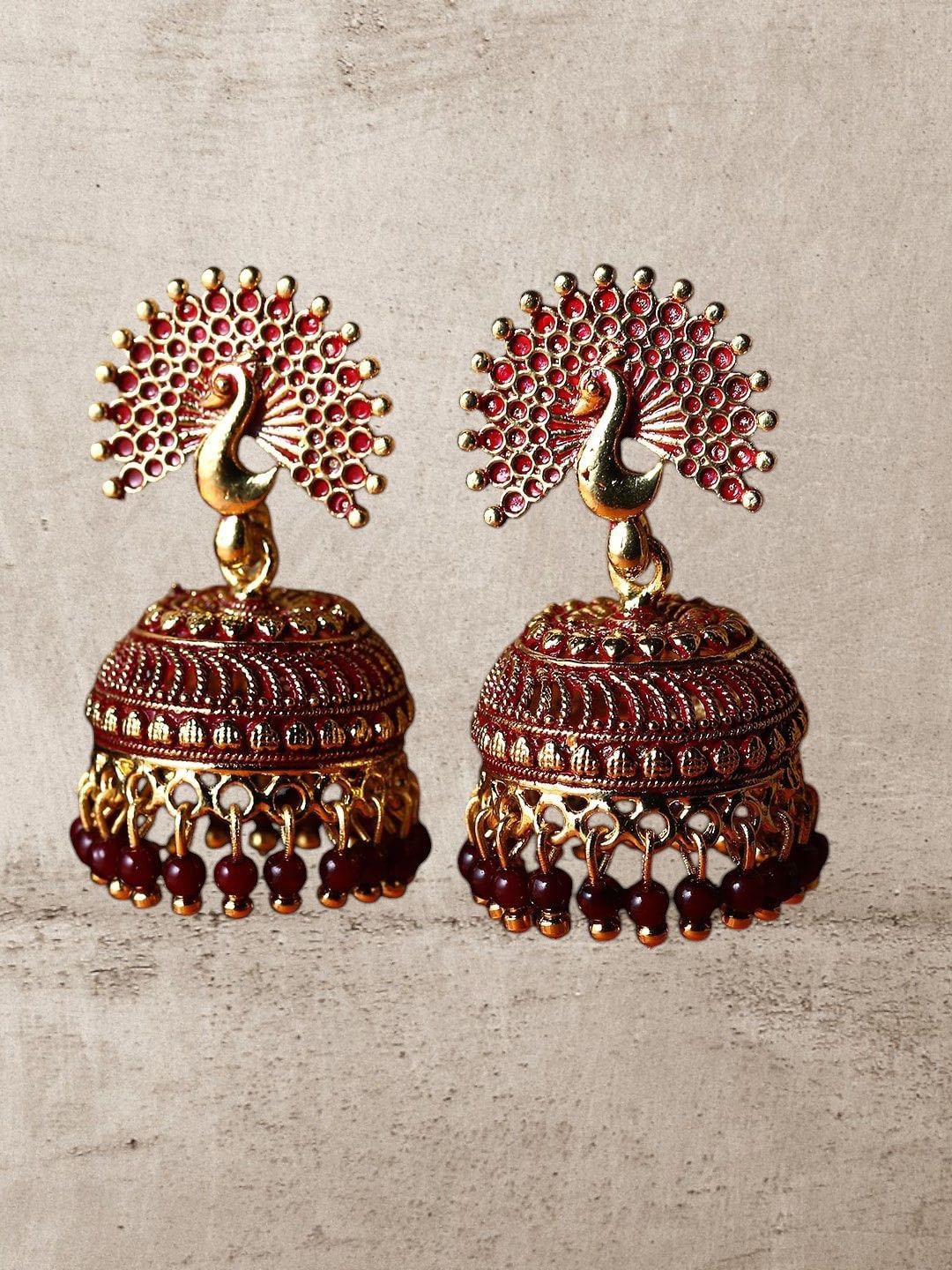 

Anouk Gold-Plated Enamelled Artificial Beaded Dome Shaped Jhumkas