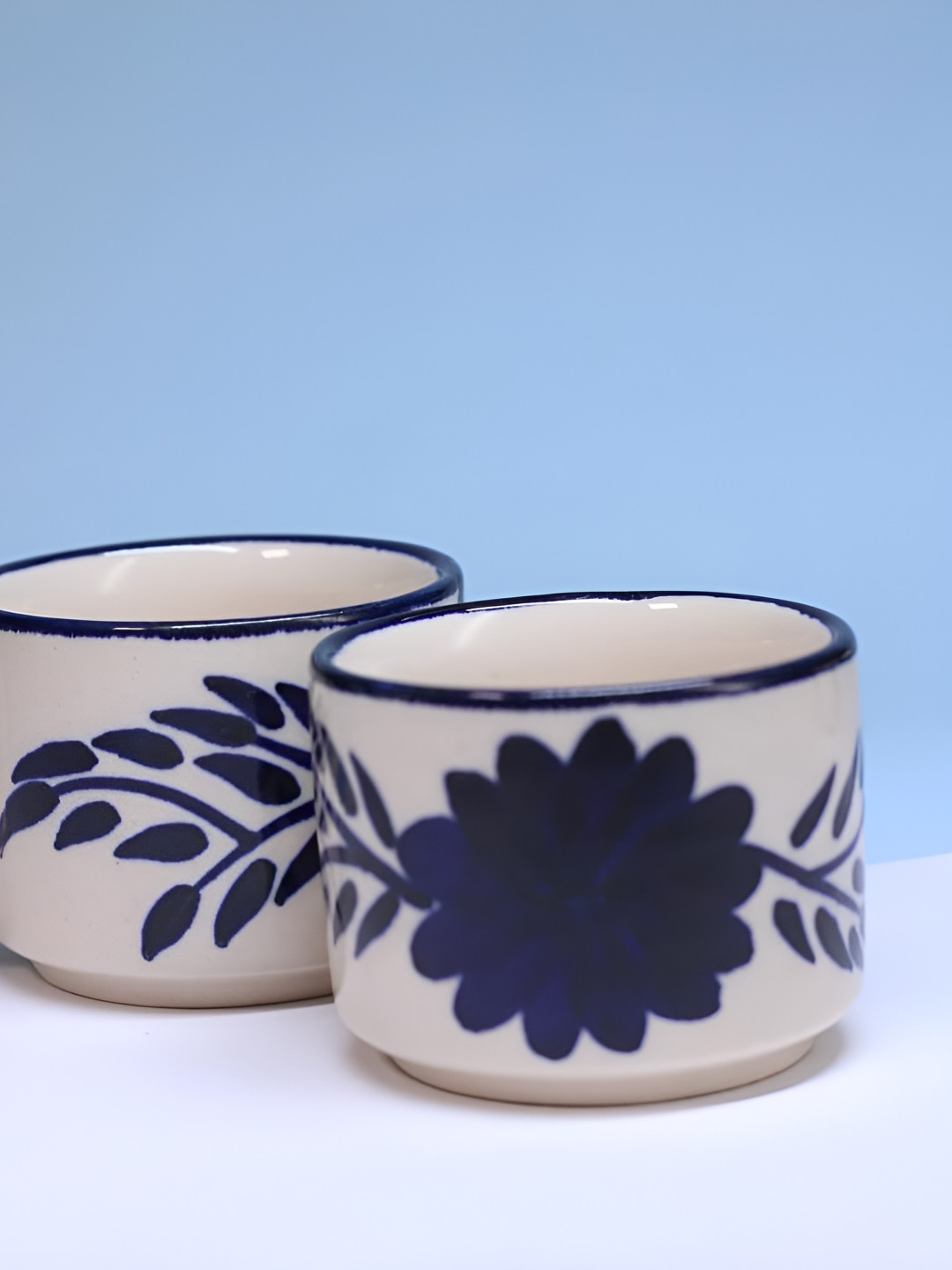 

Rare Planet White & Navy Blue Floral Printed Glossy Microwave Safe Ceramic Tea Cup
