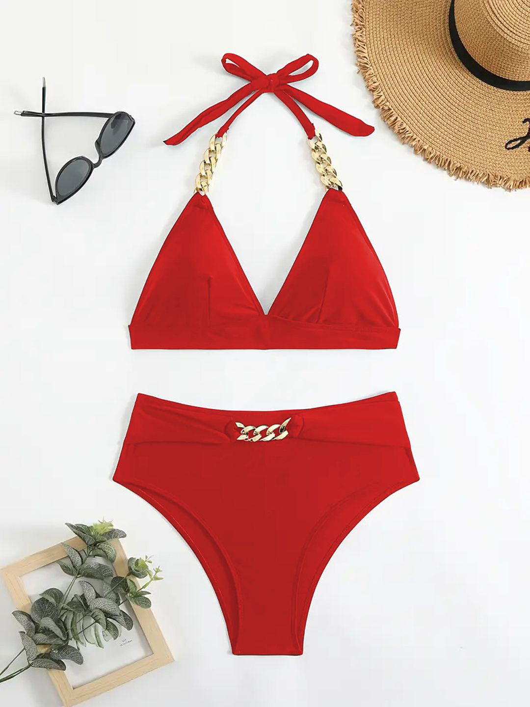 

Krelin Halter Neck Swimwear Bikini Set, Red