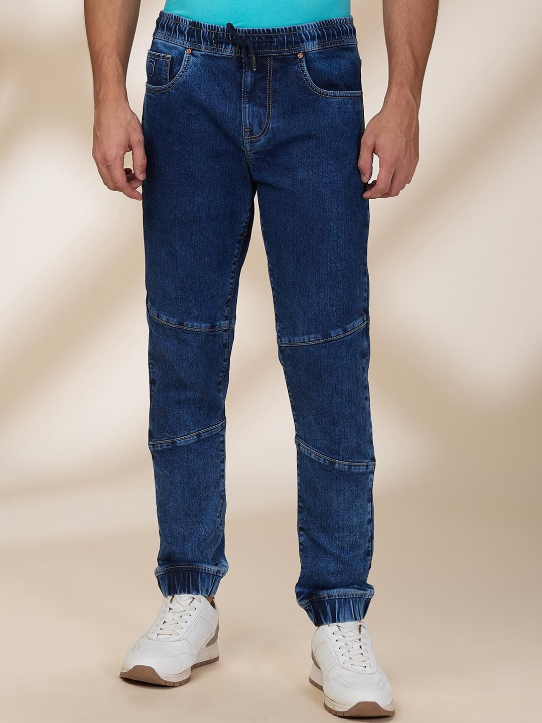 

Being Human Men Jogger Cuffed Hem Stretchable Mid-Rise Jeans, Blue