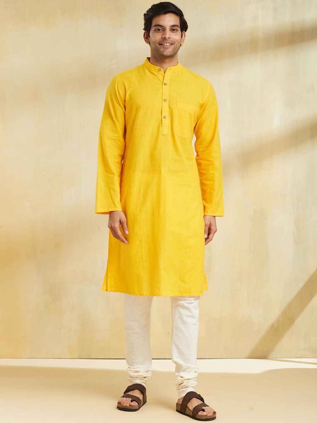 

Fabindia Mandarin Collar Pure Cotton Straight Kurta, Yellow