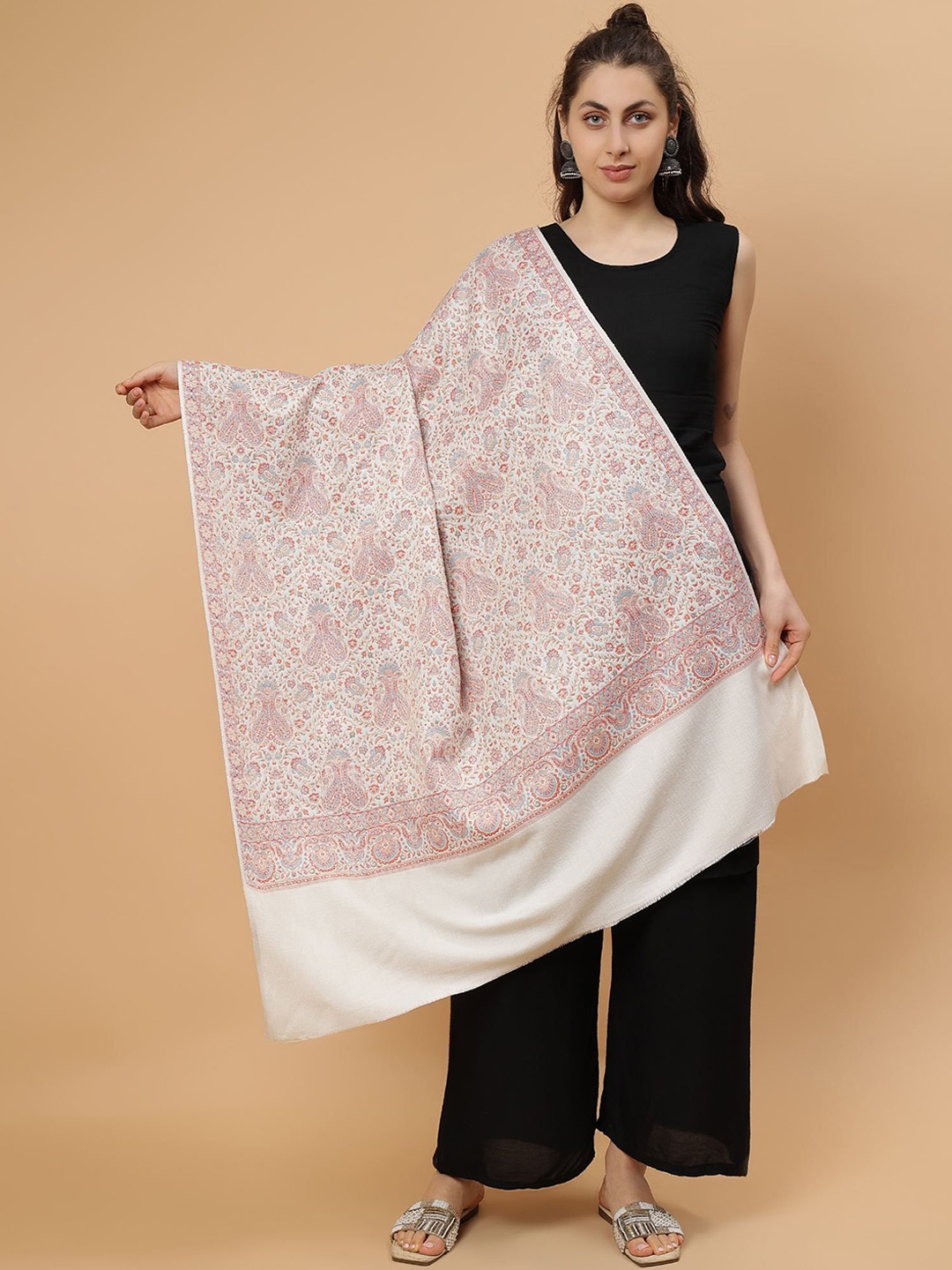 

Moda Chales Paisley Woven Design Woollen Shawl, White
