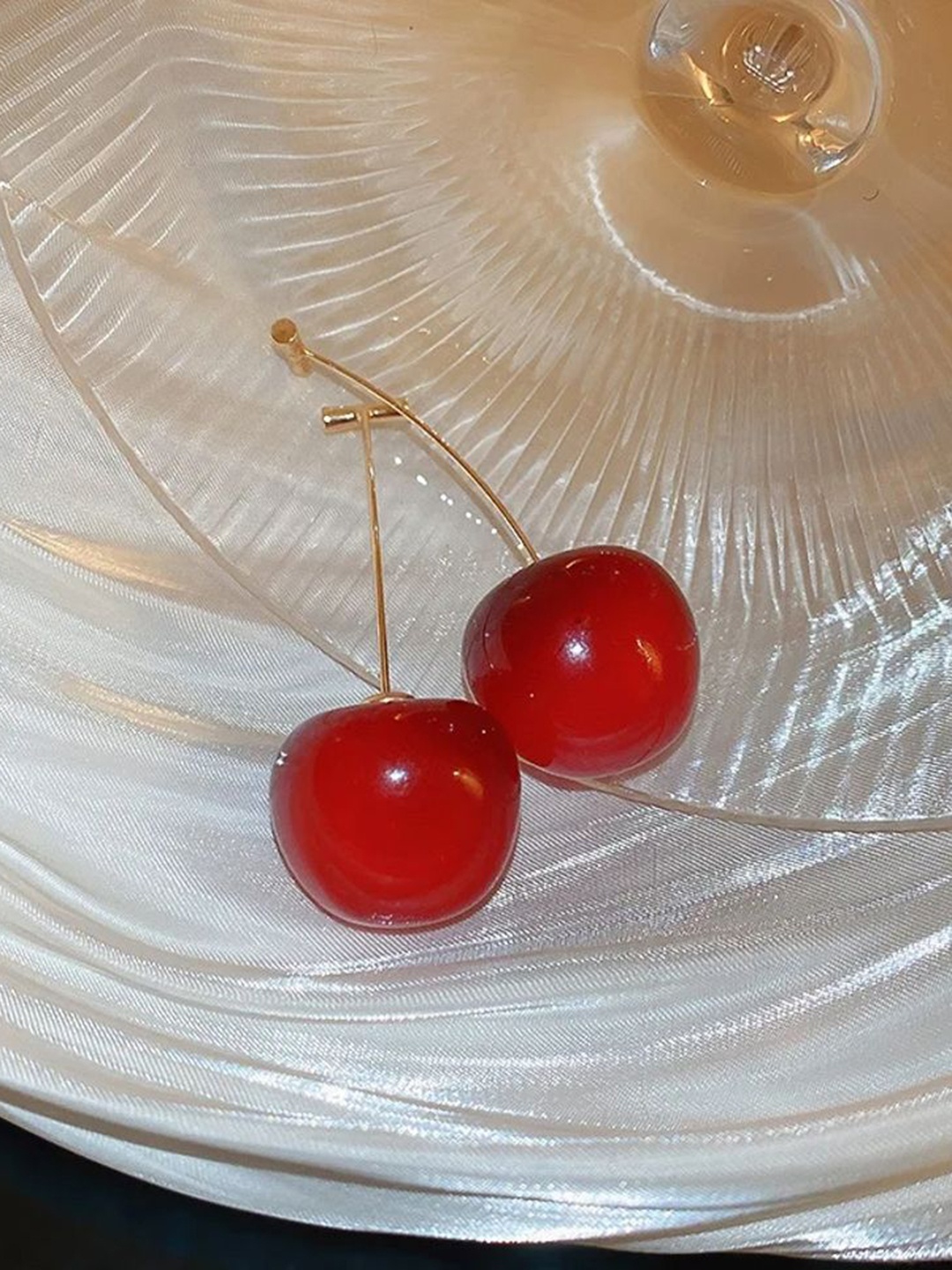 

Celestique Contemporary Shaped Korean Cherry Drop Earrings, Red