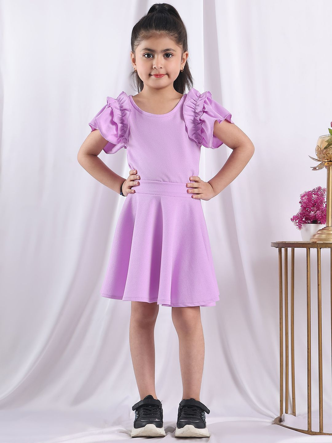 

NEUDIS Girls Round Neck Top With Skirt, Purple