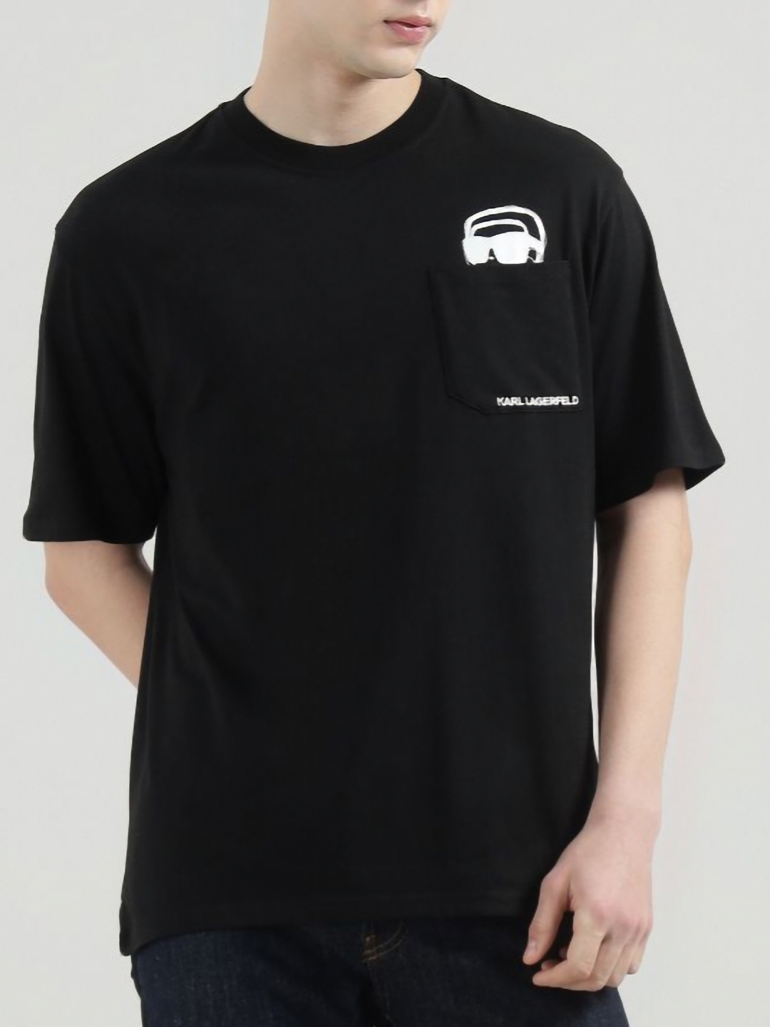 

Karl Lagerfeld Men Solid Round Neck Cotton T-shirt, Black
