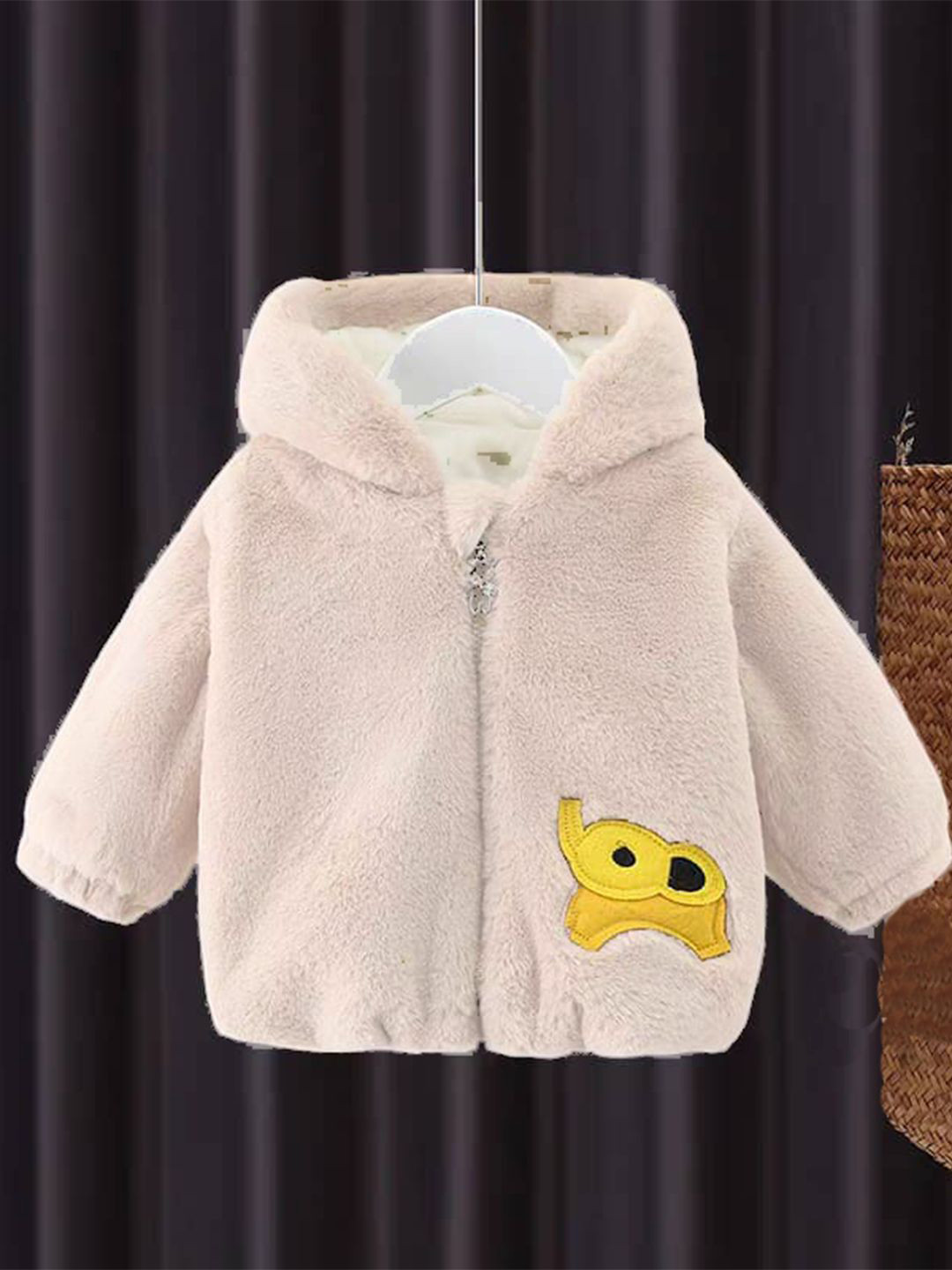 

Bold N Elegant Kids Hooded Solid Faux Fur Casual Bomber Jacket, White
