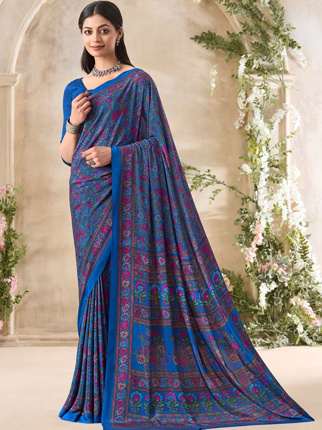 

LeeliPeeri Designer Floral Poly Crepe Saree, Blue