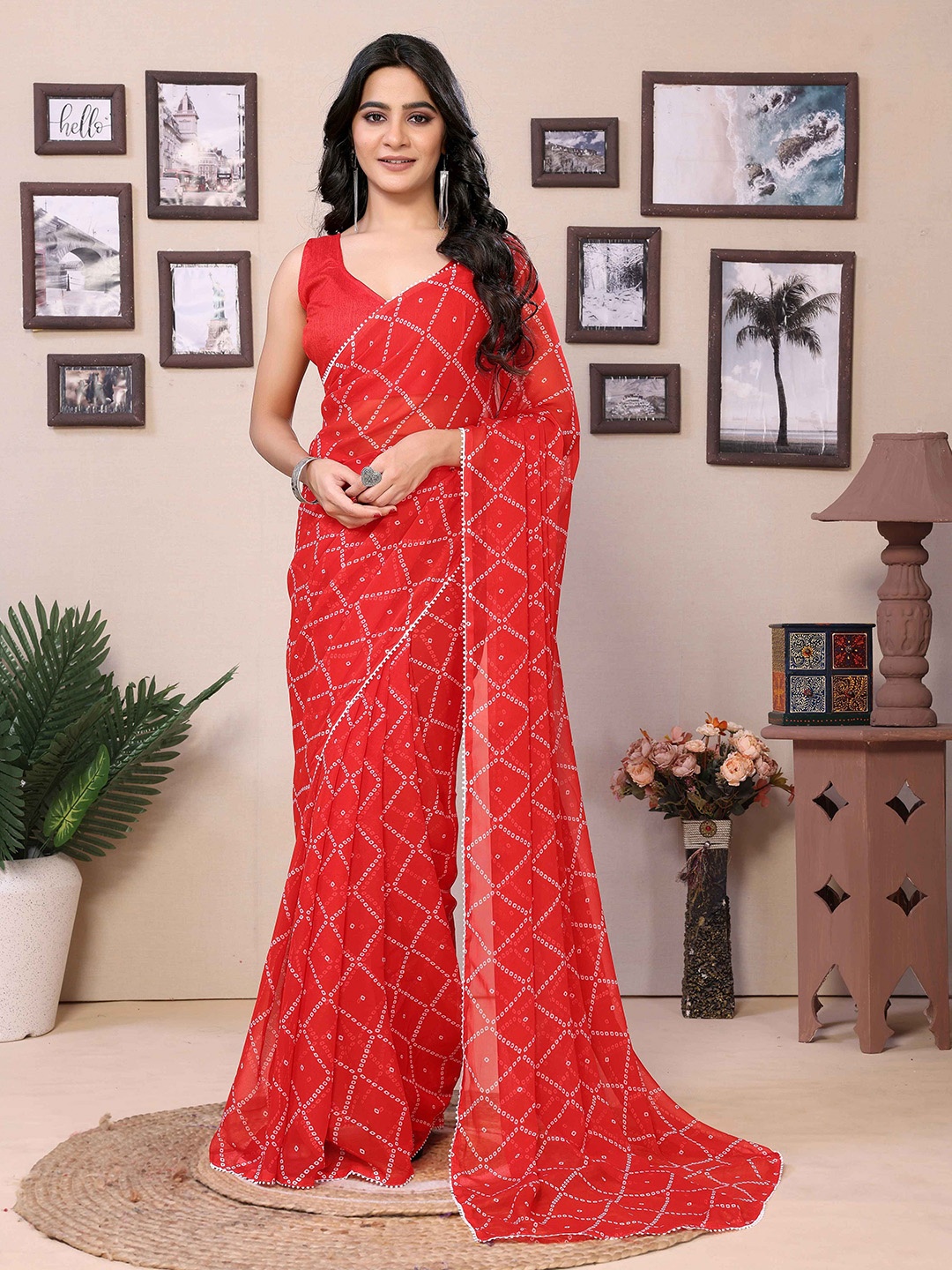 

Rhey Pure Georgette Ready to Wear Saree, Red