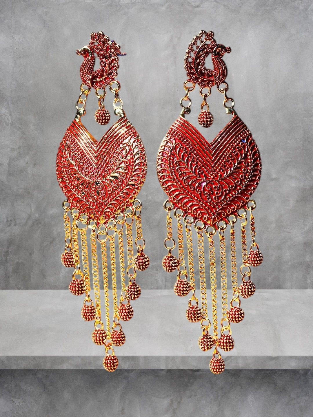 

Anouk Gold Plated Peacock Shaped Drop Earrings, Red