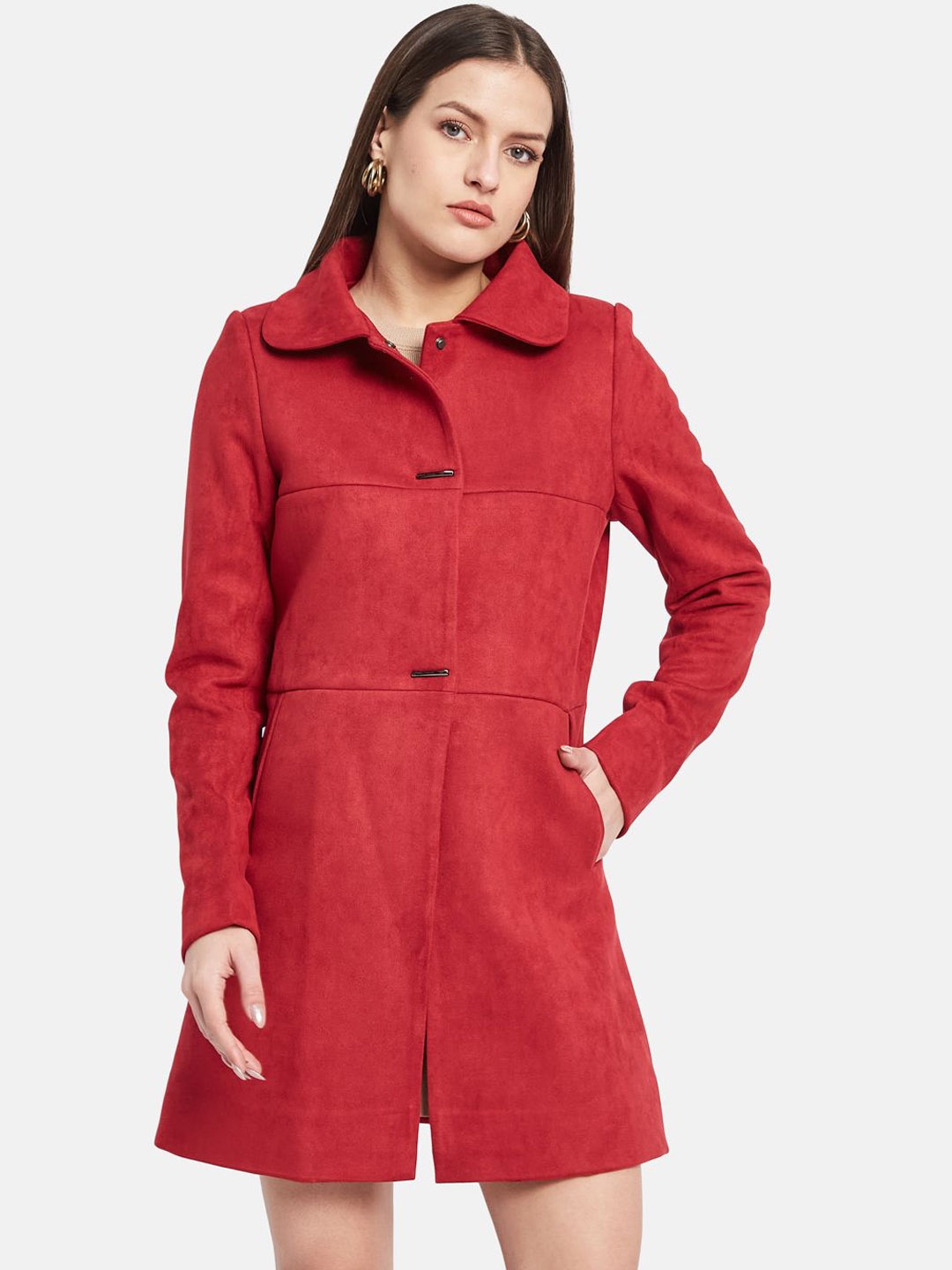 

METTLE Spread Collar Single-Breasted Overcoat, Maroon
