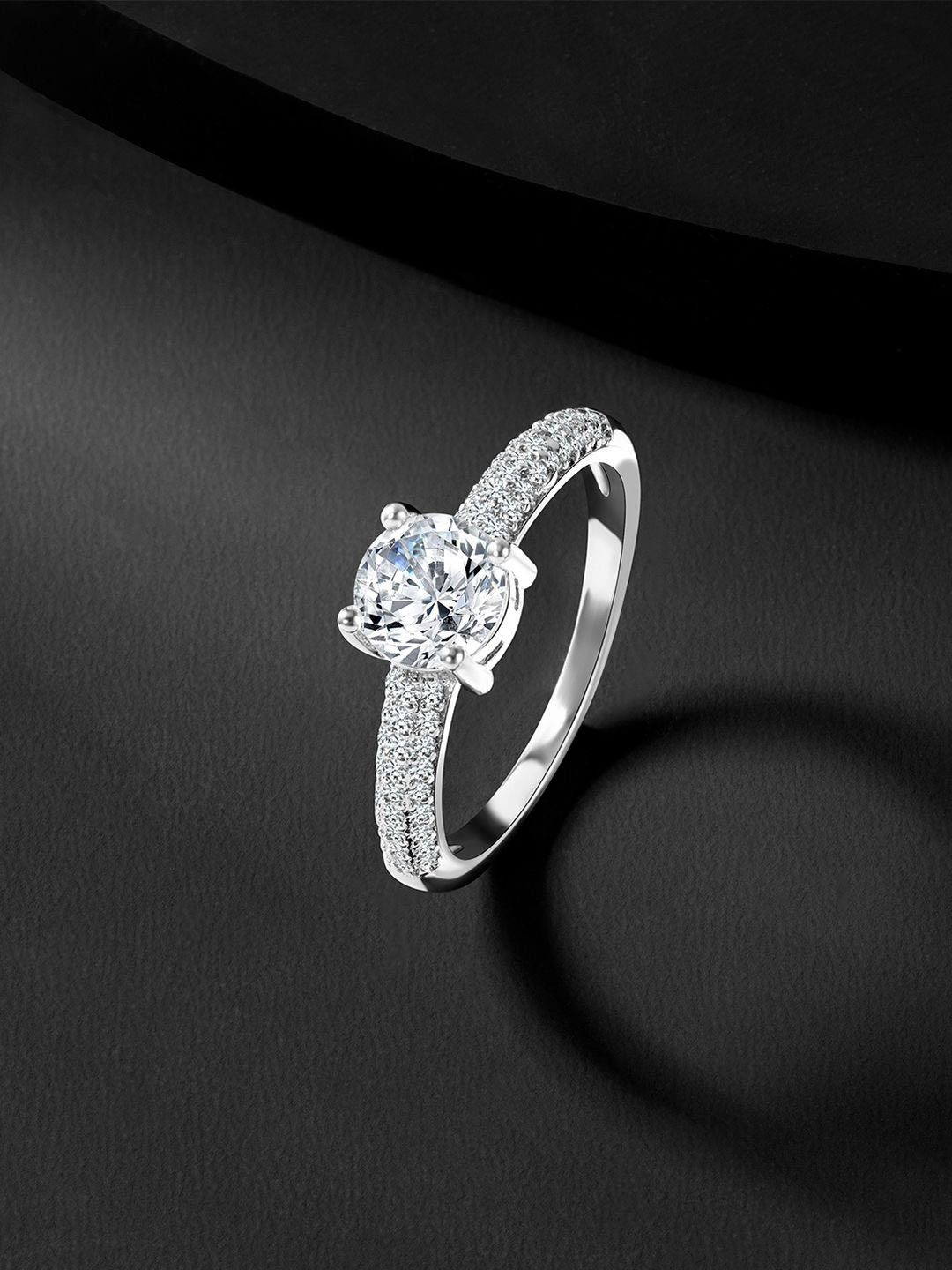 

Peora 925 Sterling Silver-Plated Cubic Zirconia Studded Finger Ring