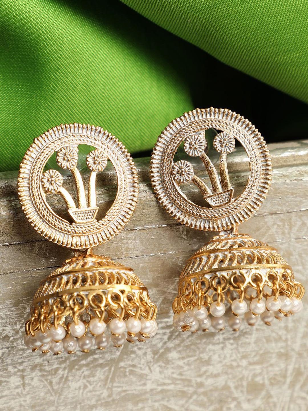 

Anouk Gold Plated Pearls Beaded Dome Shaped Jhumkas