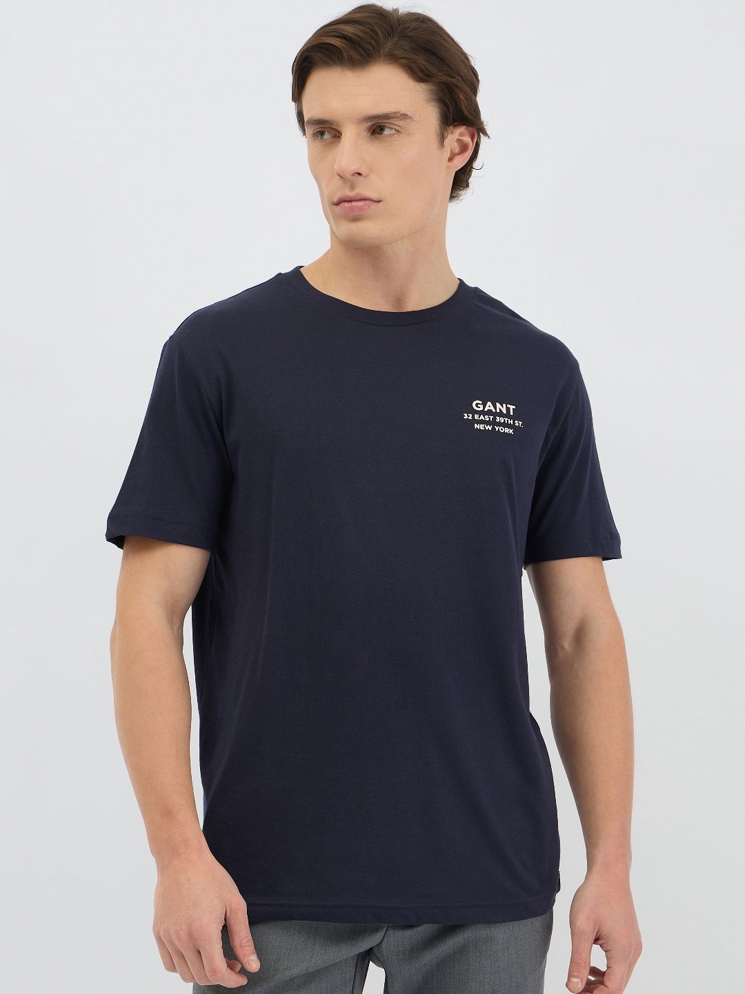 

GANT Men Typography Printed Round Neck Cotton T-shirt, Navy blue