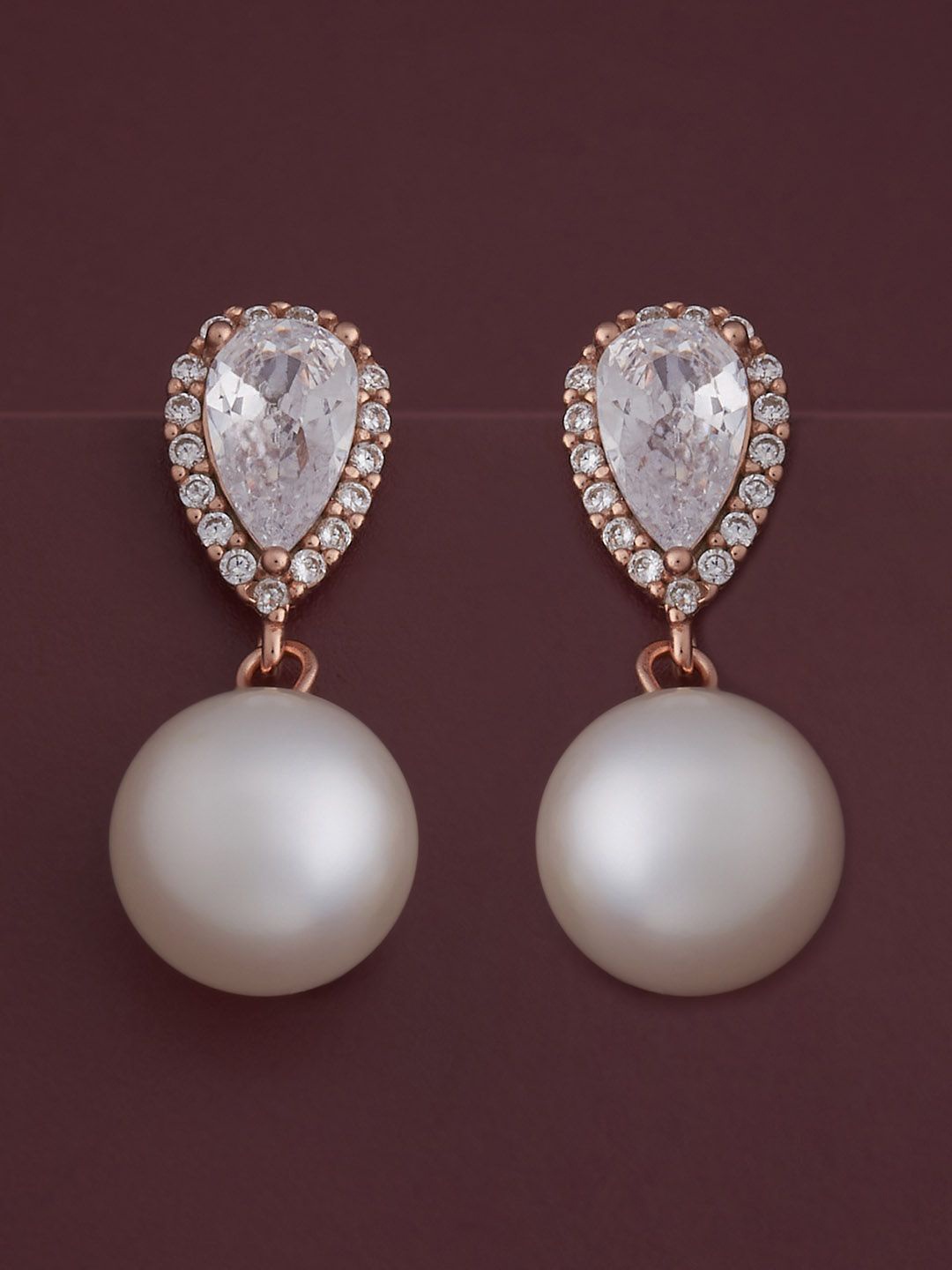 

Kushal's Fashion Jewellery 92.5 Sterling Silver Rose Gold-Plated Pearls Drop Earrings