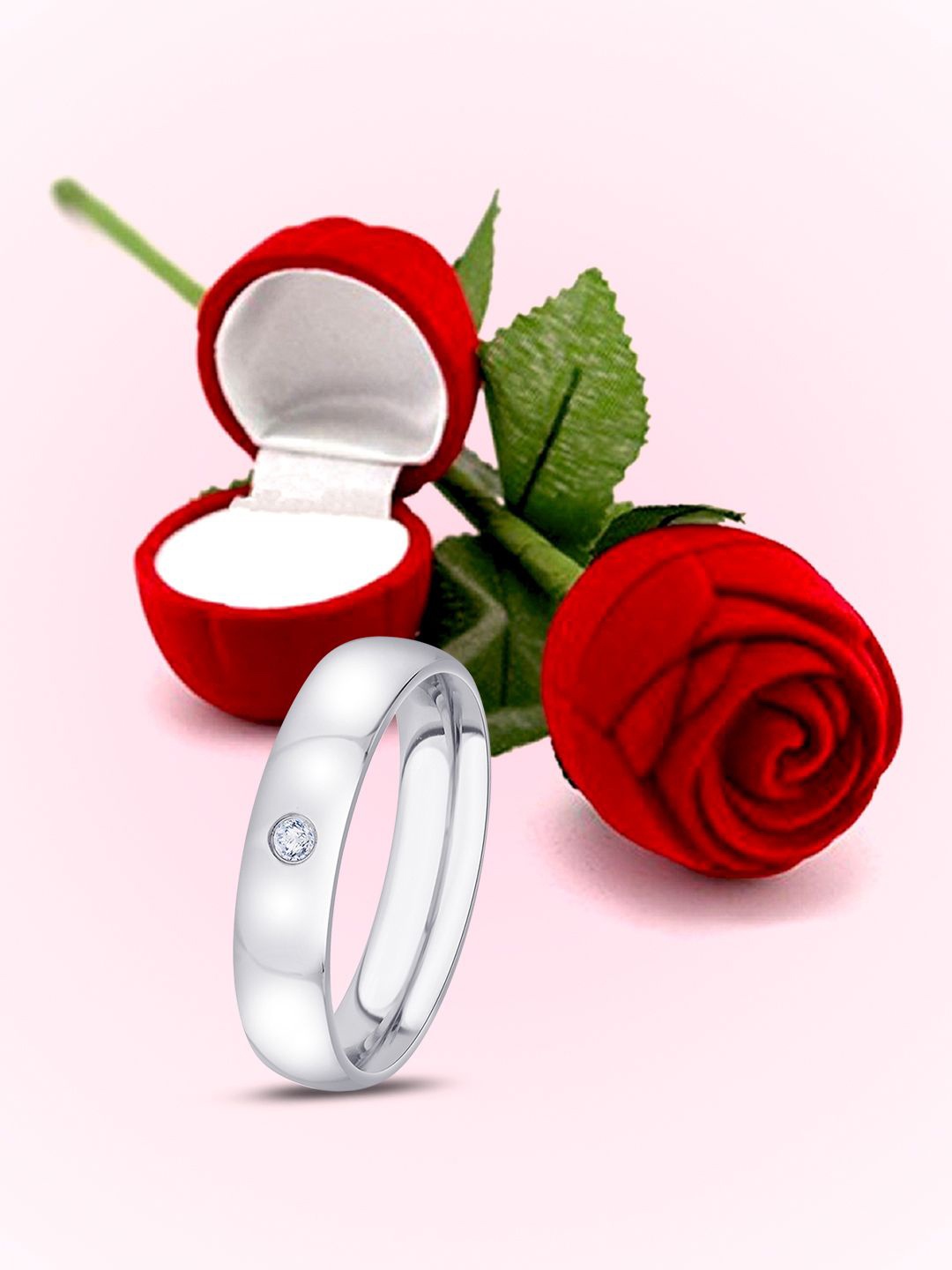 

Peora Stainless Steel Silver-Plated Cubic Zirconia Studded Finger Ring With Rose Gift Box