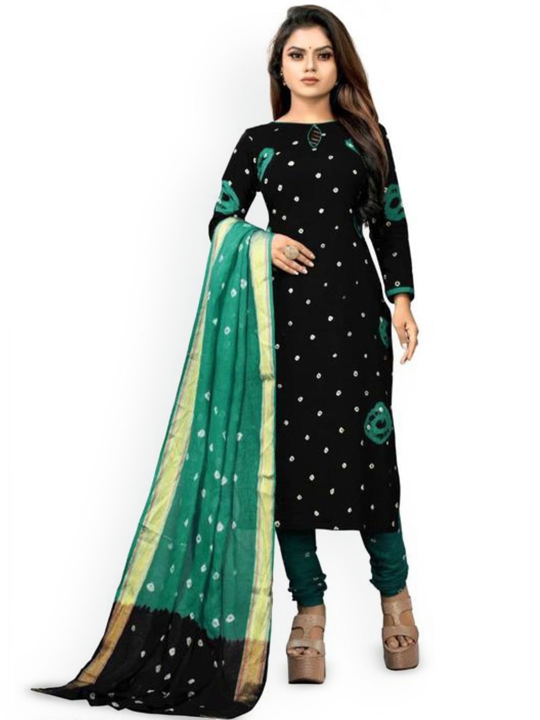 

HMP Fashion Bandhani Printed Unstitched Dress Material, Black